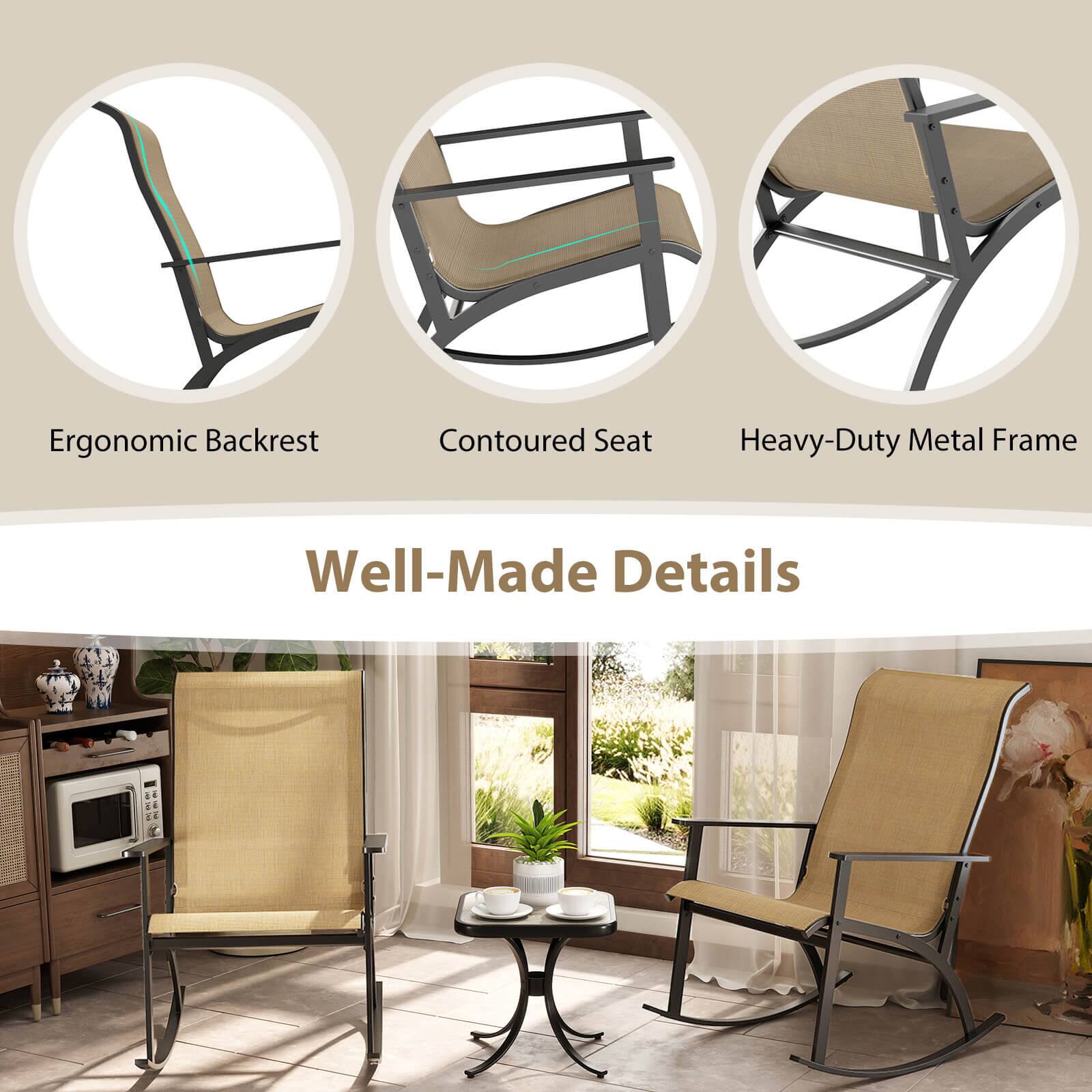 Ergonomic Backrest  
Contoured Seat  
Heavy-Duty Metal Frame  

Well-Made Details
