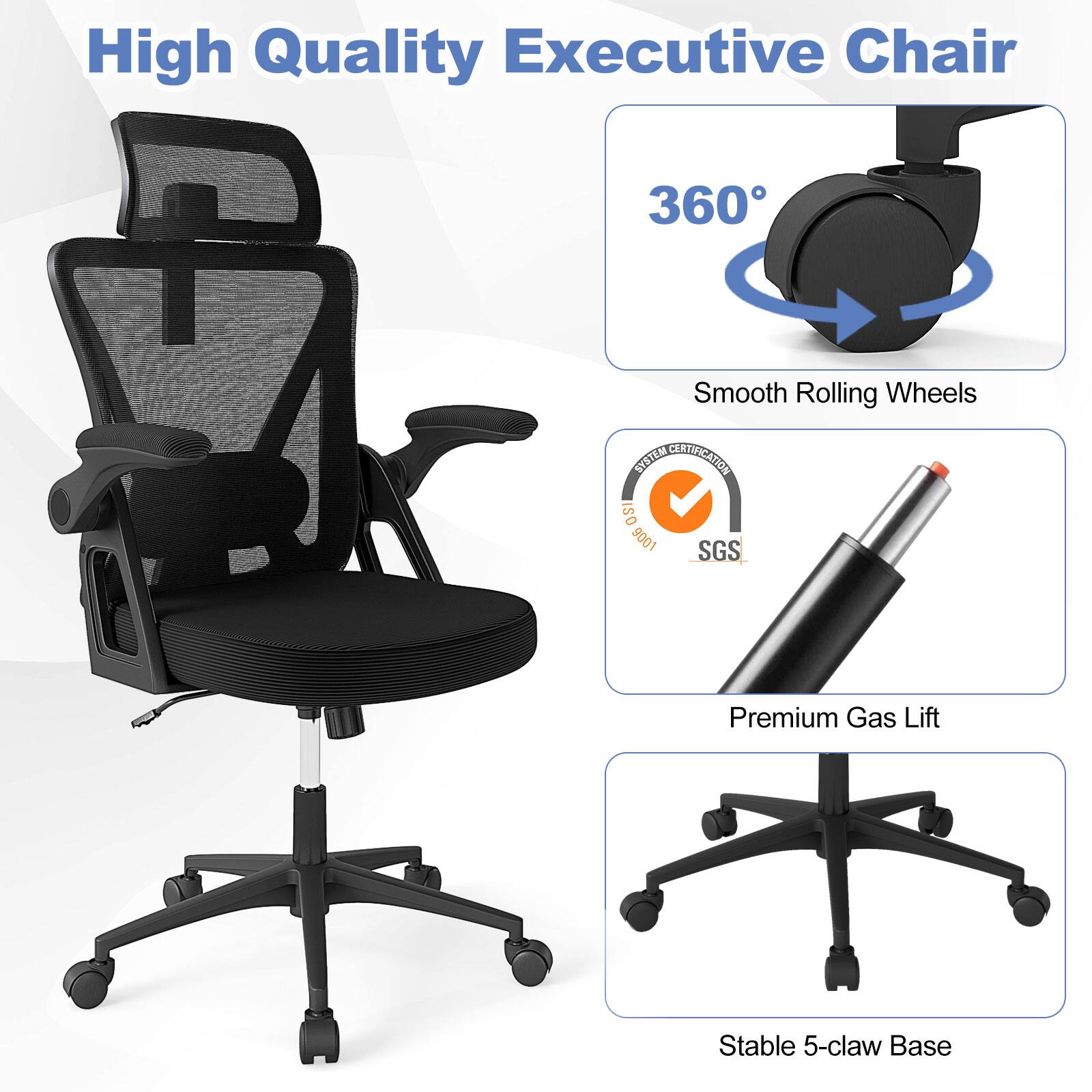 High Quality Executive Chair, 360° Smooth Rolling Wheels, Premium Gas Lift, Stable 5-claw Base