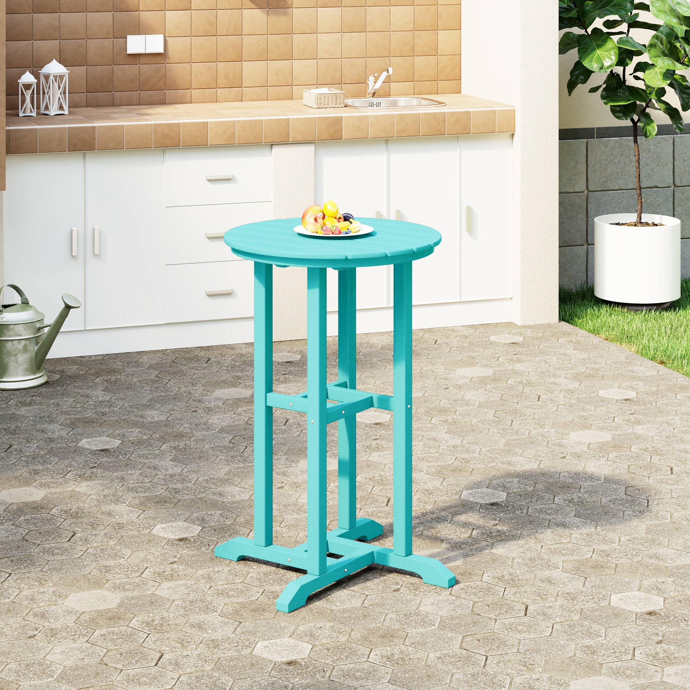 Angle. WestinTrends - WestinTrends Malibu 37" Counter Height Round Outdoor Patio Bistro Bar Table - Turquoise.