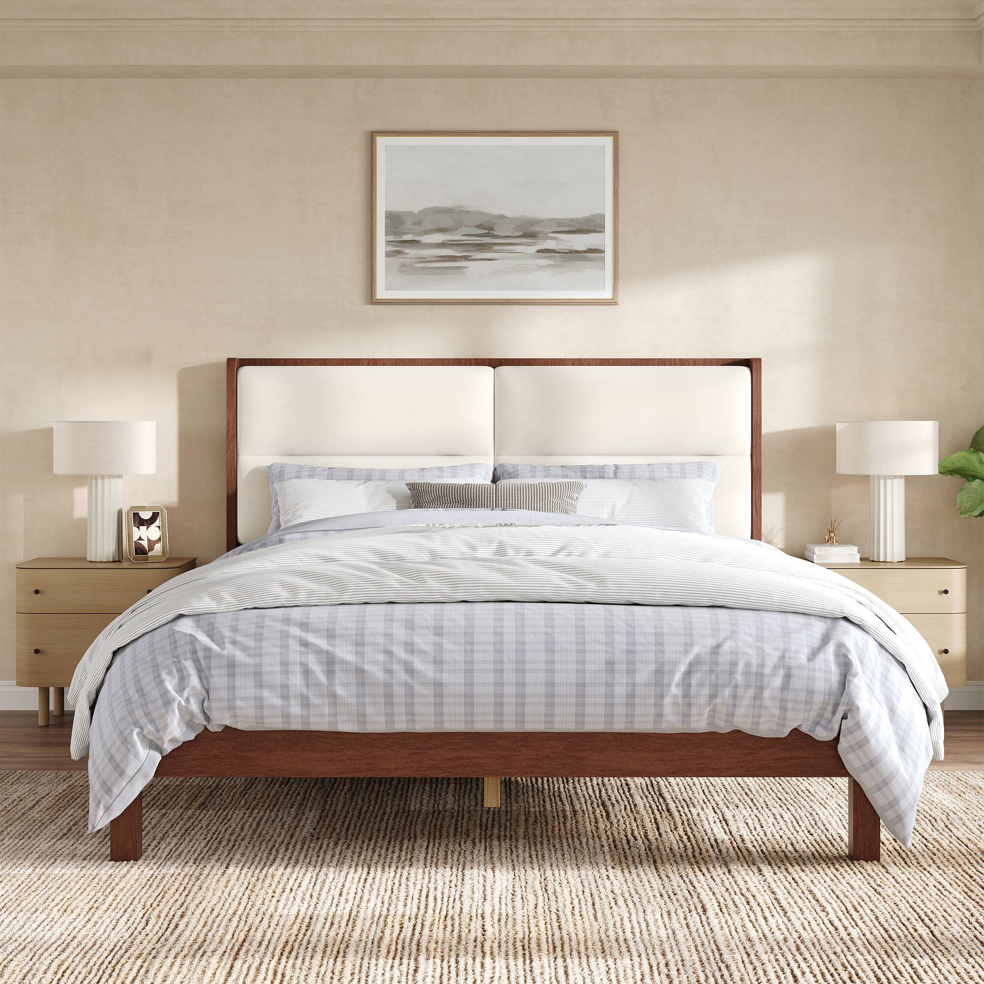Angle. Whisen - Queen Size Platform Bed Frame with Velvet Upholstered Headboard, No Box Spring Needed - Espresso.