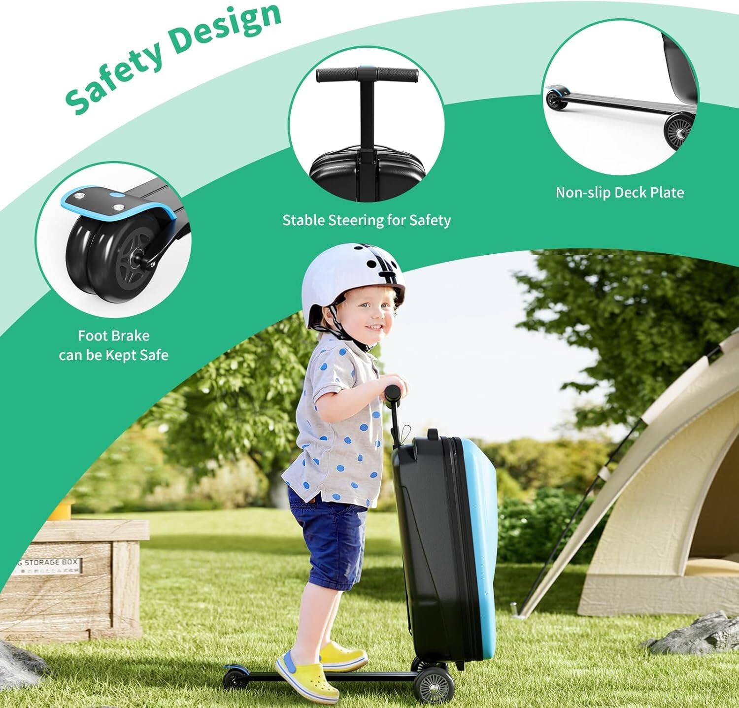 Safety Design

- Foot Brake can be Kept Safe
- Stable Steering for Safety
- Non-slip Deck Plate