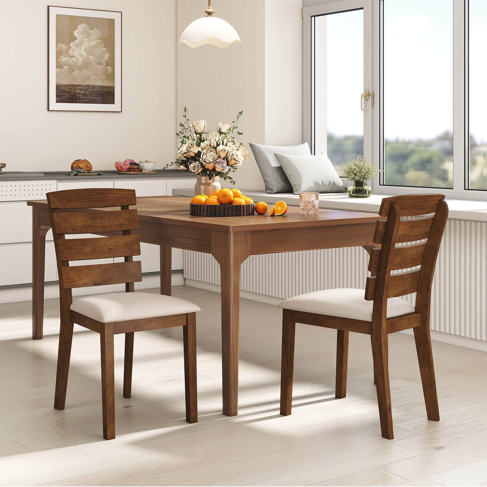 Alt View 3. Costway - Costway Dining Chair Set of 2 Upholstered Kitchen Chair with Slatted High Backrest - Natural,Beige.