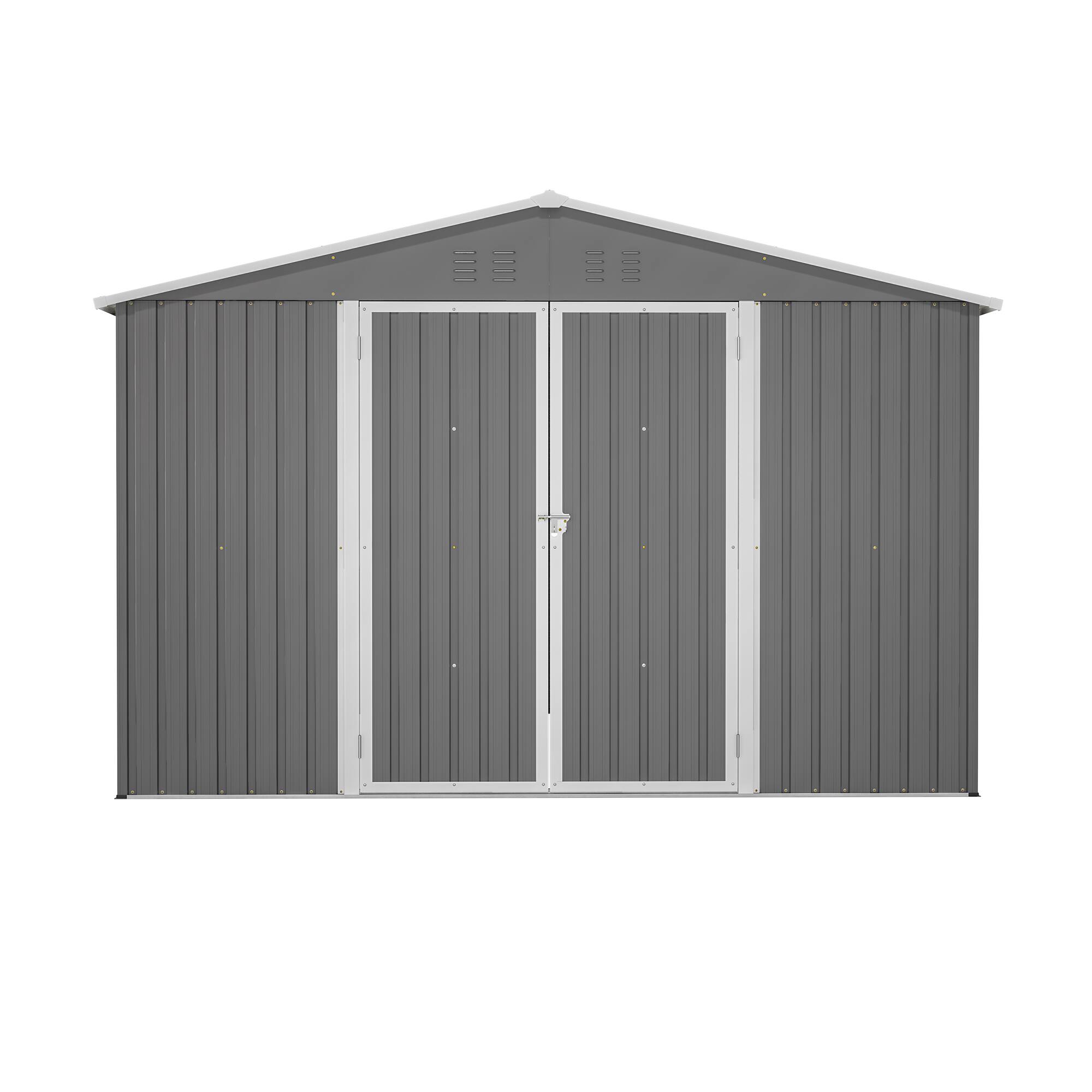 Alt View 10. Loheer - Loheer 10x10 Outdoor Storage Shed Large Metal Tool Shed Grey Lockable Doors for Backyard Garden Patio.