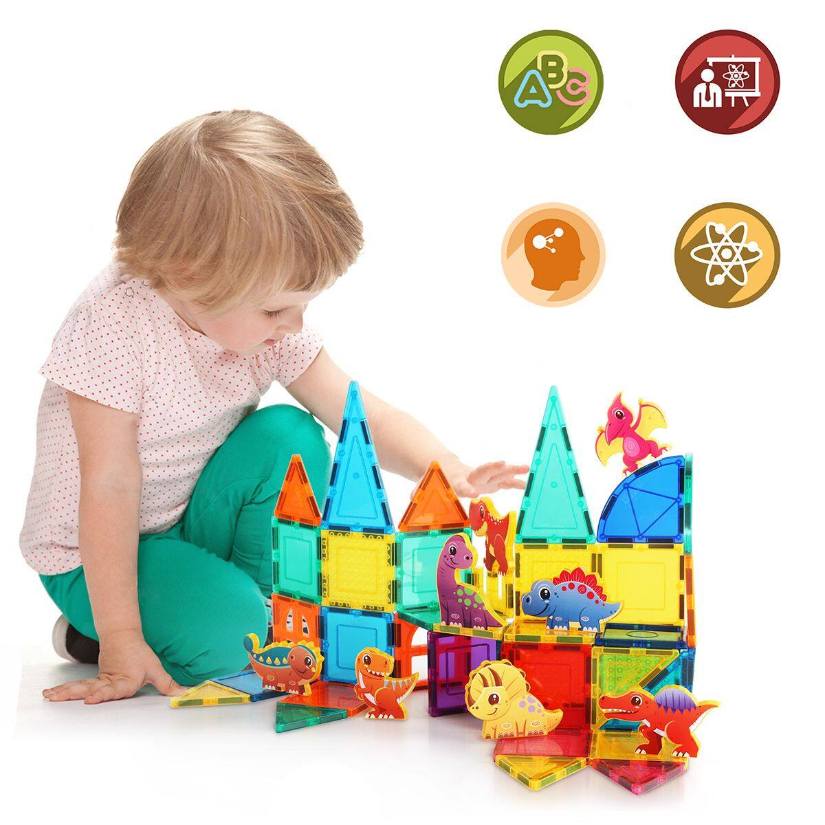 Alt View 6. PicassoTiles - PICASSO-TILES Magnetic Tiles for Kids, Dinosaur Animal Theme STEM Building Blocks Educational Toy, 8PCS - Multicolor.