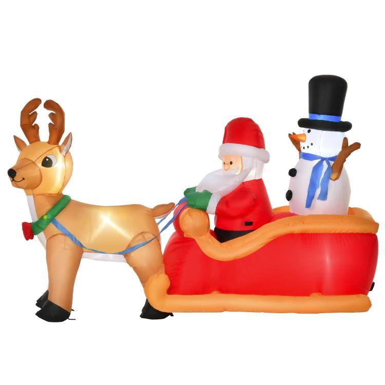 Alt View 9. PULUZ - 6.5 ft Long Christmas Inflatables Outdoor Decorations Santa Claus on Sleigh, Reindeer and Snowman with LED Lights - Red.