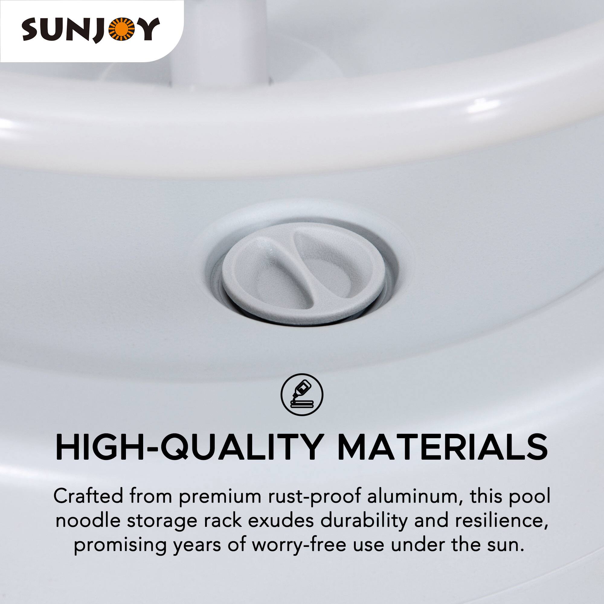 SUNJOY

HIGH-QUALITY MATERIALS

Crafted from premium rust-proof aluminum, this pool noodle storage rack exudes durability and resilience, promising years of worry-free use under the sun.