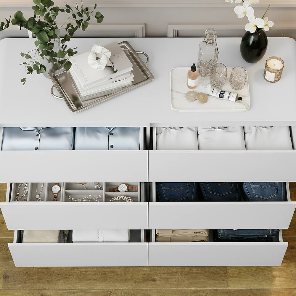 Alt View 6. Spaco - Spaco Modern 6-Drawer Dresser, Wood Chest with Storage Cabinet for Clothes, TV Stand Vanity for Bedroom, Living Room - White.
