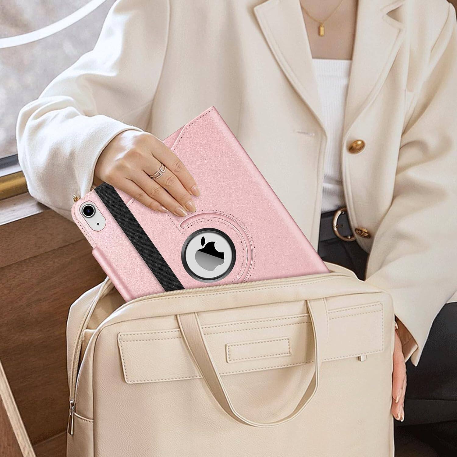 Alt View 5. Fintie - Rotating Case for iPad (A16) 11-inch 2025 and iPad 10th Gen 10.9 inch 2022, 360° Swivel Stand Magnetic Shockproof Cover - Rose Gold.
