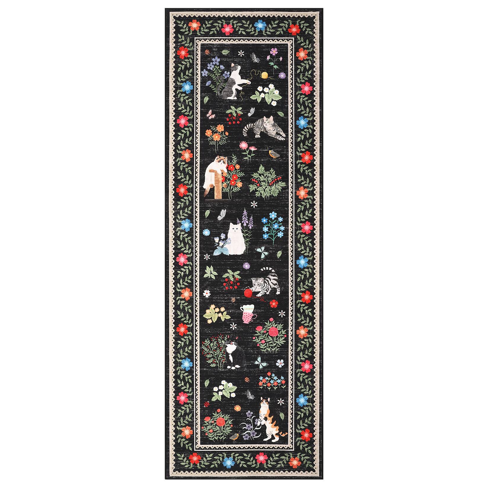 Front. GAOMON - Modern Animal Area Rug Non Slip Stain Resistant Foldable Vacuum Clean Ultra Thin Carpet for Bathroom Hallway Entrance - Black.