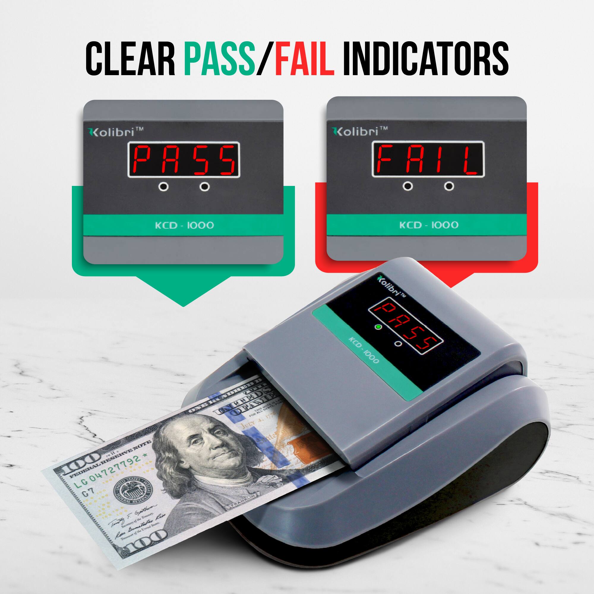 CLEAR PASS/FAIL INDICATORS

Kolibri™ PASS
KCD-1000

Kolibri™ FAIL
KCD-1000

KCD-1000
PASS

LG04727792
G7 S Card -3121 - Kolibri - PASS A KCD 5 KCD-1000 000