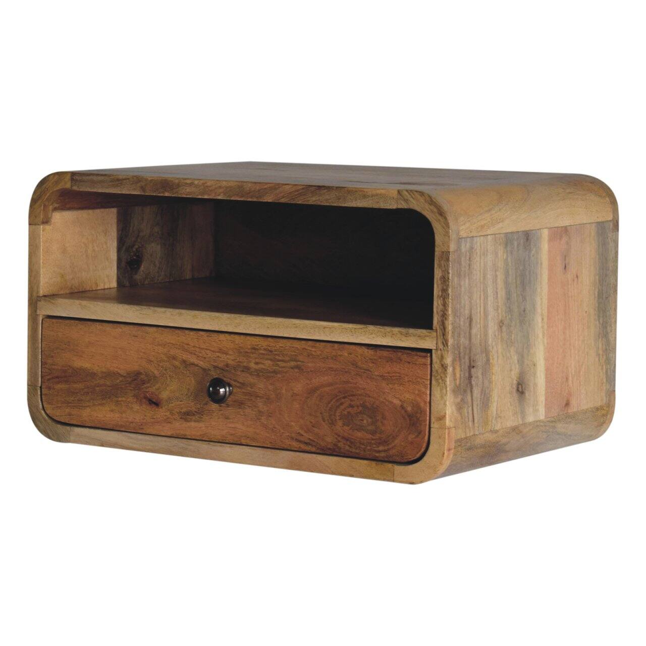 Left. Artisan Furniture - Artisan Furniture Solid Wood Large Oak-ish Curve Upper Slot Floating Bedside, 1 Drawer, 1 Open Slot, Brown - Brown.