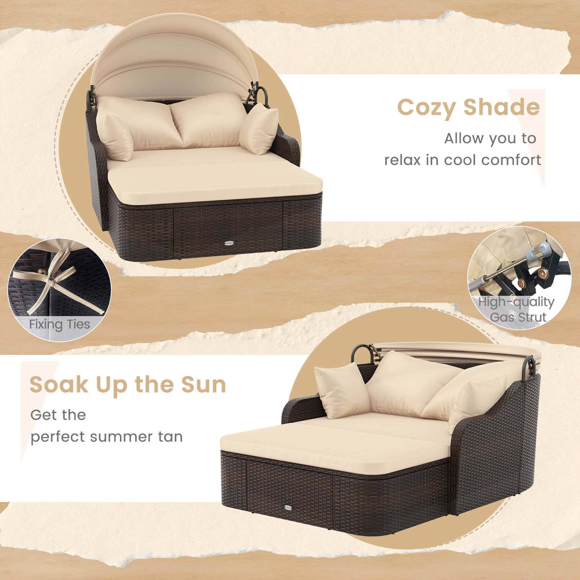 Cozy Shade, Fixing Ties, High-quality Gas Strut, Soak Up the Sun, Get the perfect summer tan