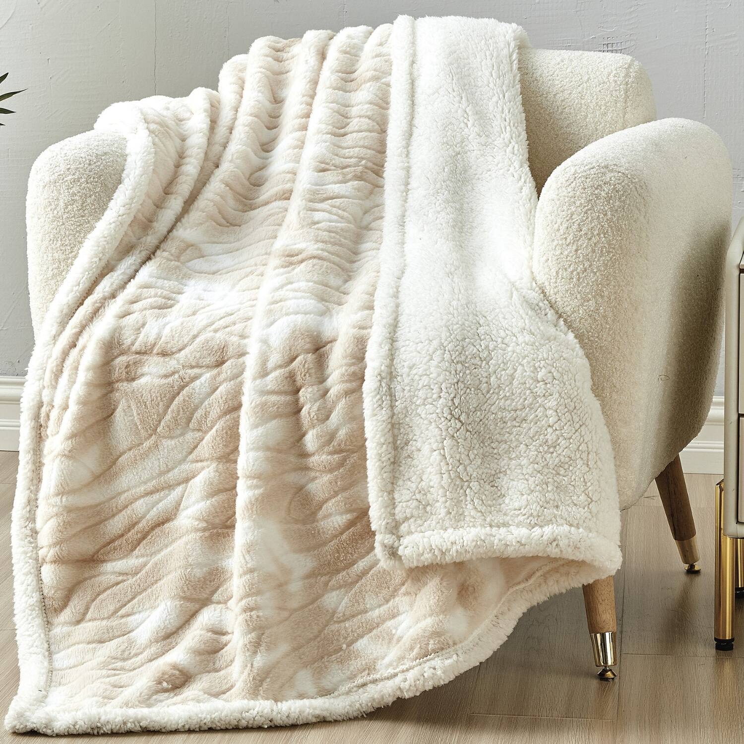 Alt View 4. Noble House - Plazatex Alaska Sherpa Decorative Super Soft Throw Blanket for Sleep/Decor 50" X 60" Beige - Beige.