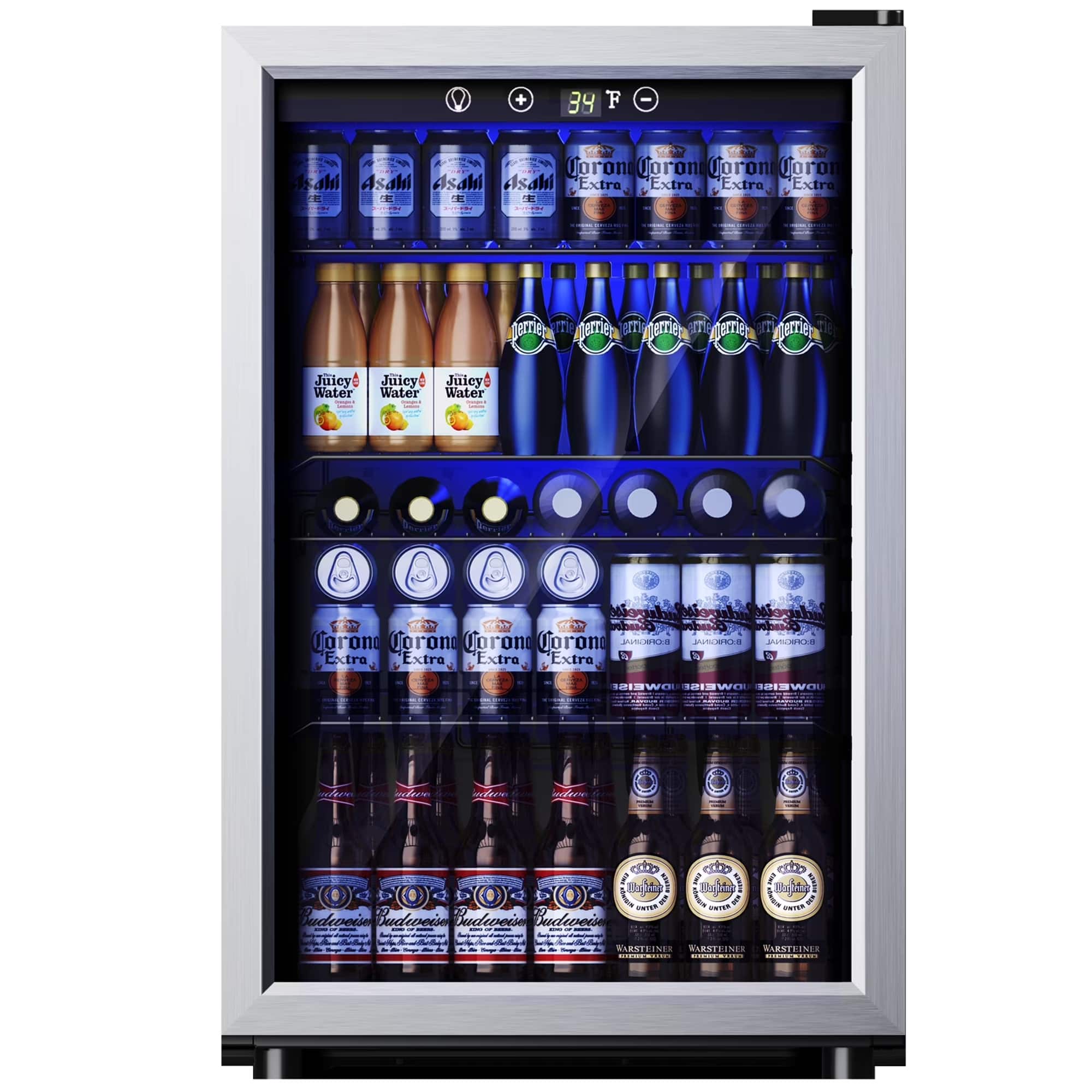 SIMZLIFE - 150 Can Beverage Fridge Cooler, 4.5 Cu.Ft Drink Refrigerator for Soda/Wine/Beer, Adjustable Temperature Setting for Home - Silver