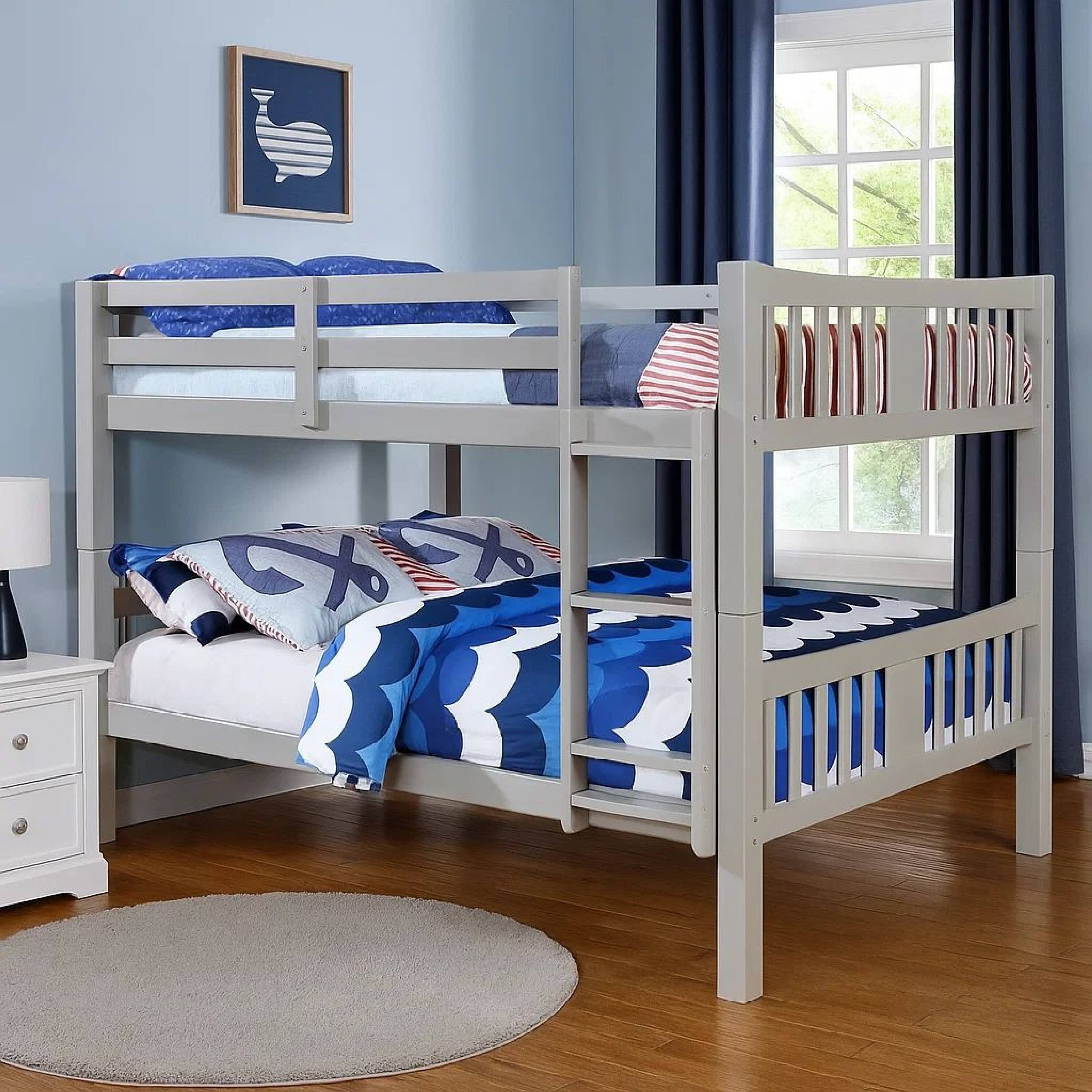 Alt View 6. Manhattan Lane - Slatted Full Over Full Bunk Bed with Attached Ladder, Gray - Gray.
