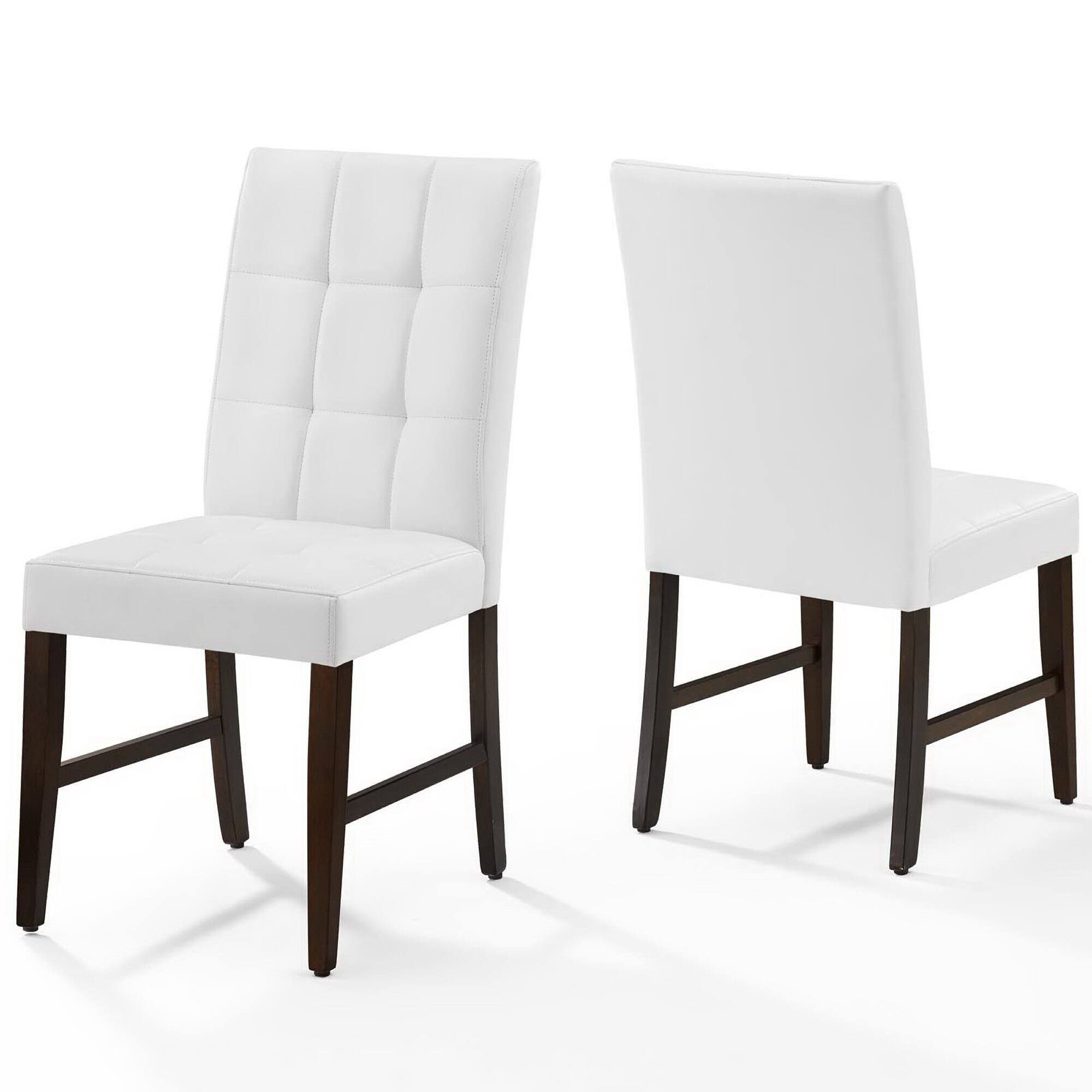 Angle. Modway - Promulgate Biscuit Tufted Upholstered Faux Leather Dining Side Chair Set of 2 by Modway - White.