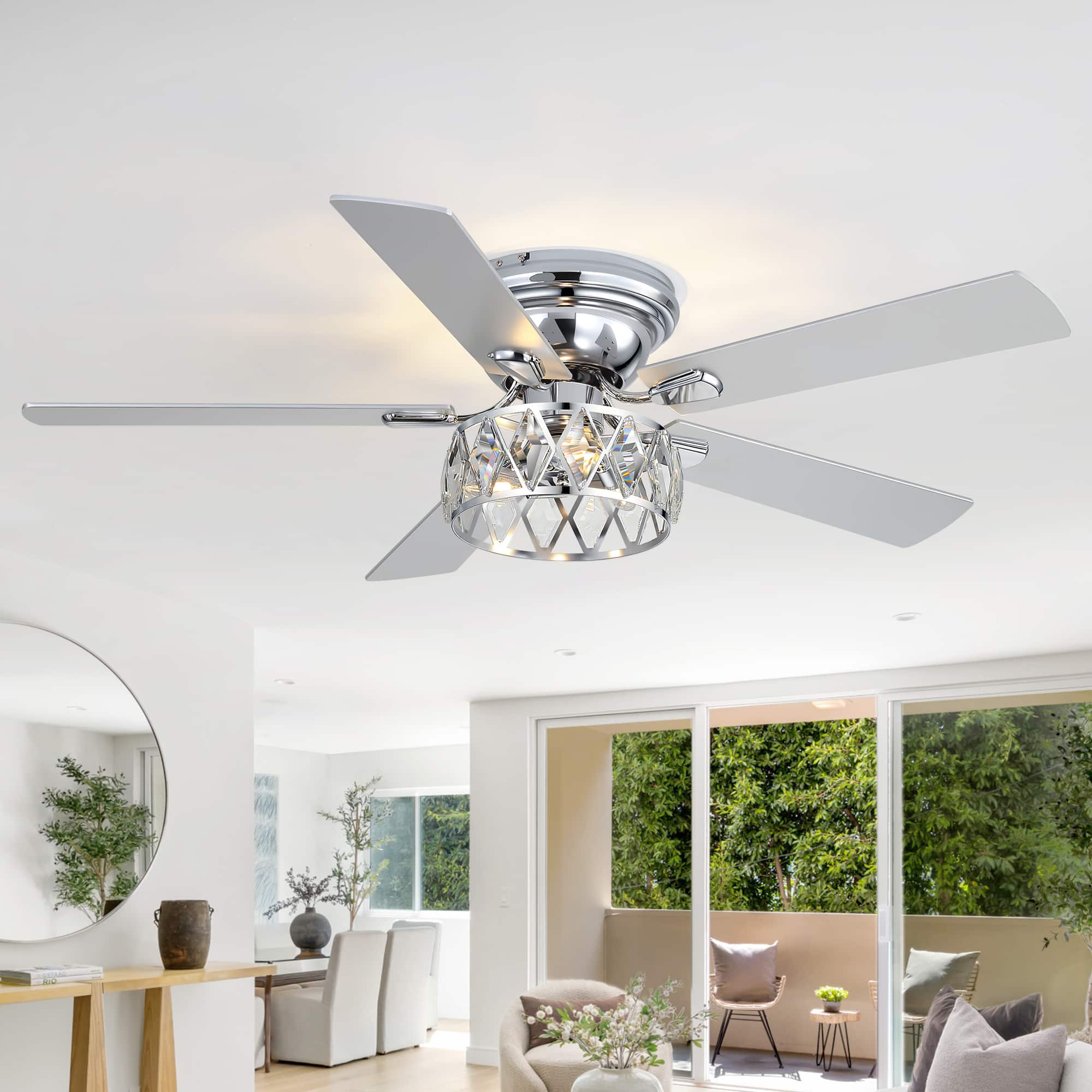 Breezary - 52-Inch Stylish Surface Mounted Ceiling Fan with E12 Lighting DC Motor Remote Control Timer Function - 52-inch silver