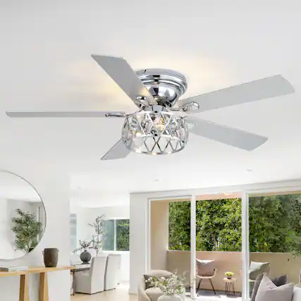 Front. Breezary - 52-Inch Stylish Surface Mounted Ceiling Fan with E12 Lighting DC Motor Remote Control Timer Function - 52-inch silver.