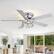 Angle. Breezary - 52'' Flush Mount Ceiling Fan with Light Kit, Low Profile Indoor Crystal Fan, 5 Blades, 6-Speed DC Motor, Remote, Timer - Chrome with Silver Blades.