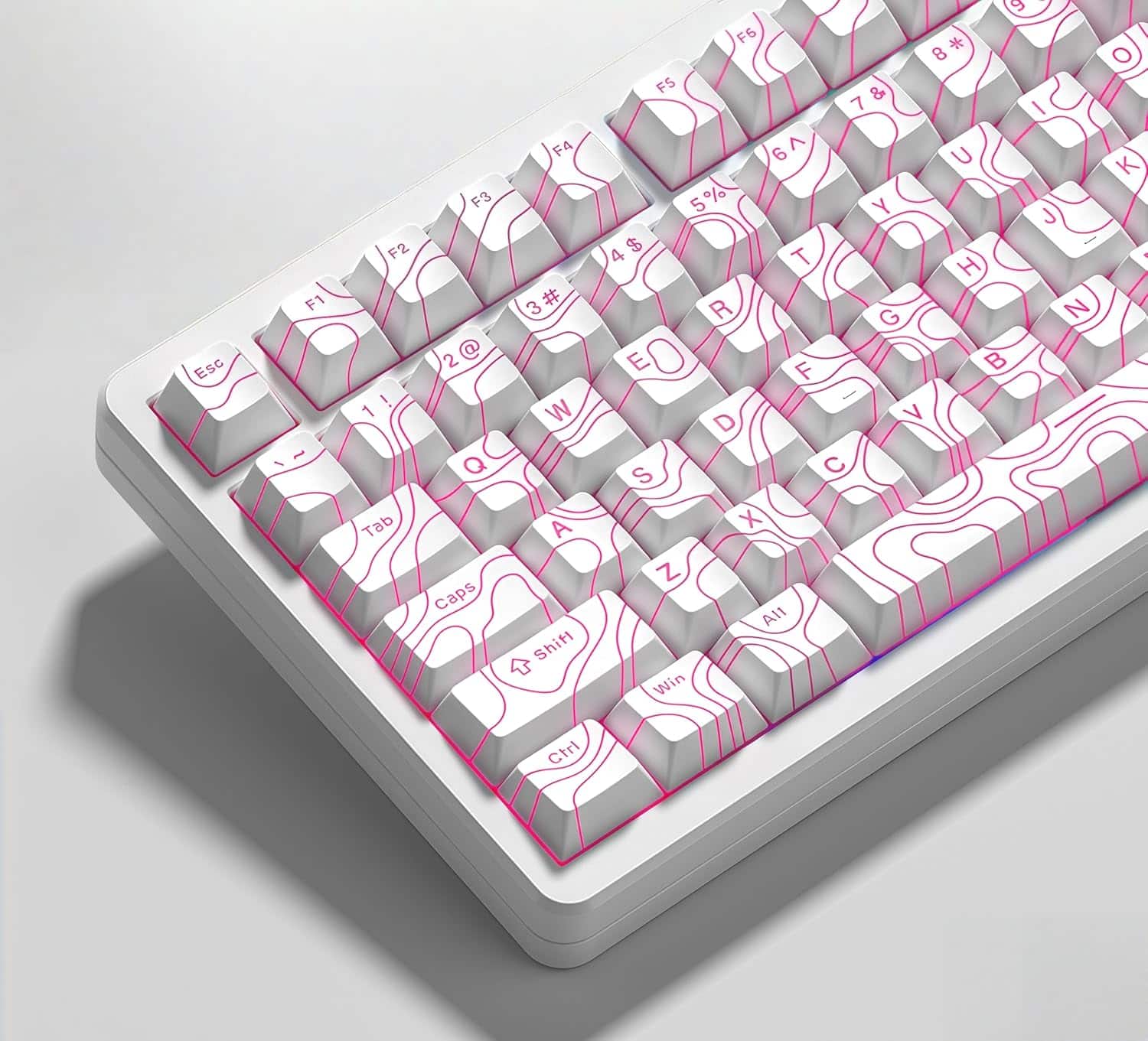 Womier - PBT Keycaps,Topographic Shine Through Cherry Profile Keycap for All US Layout Mechanical Keyboard - White