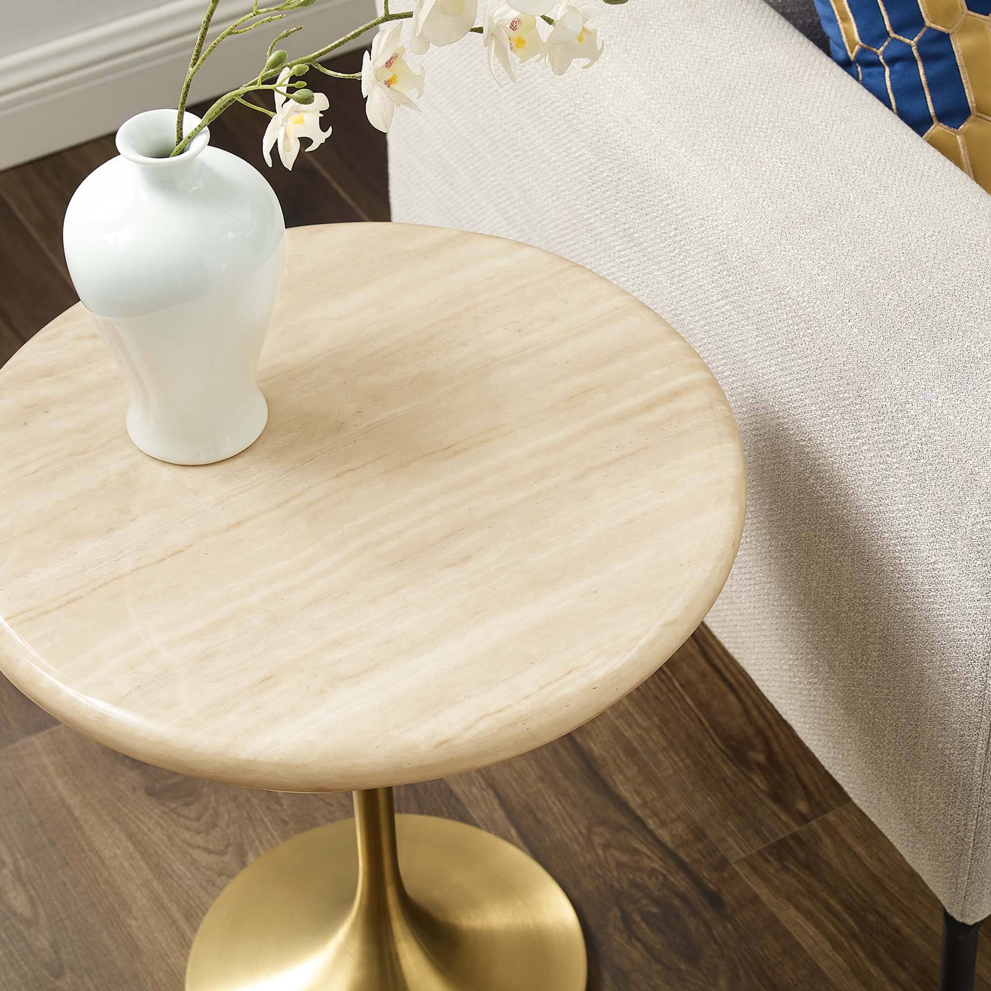 Alt View 2. Modway - Lippa Round Artificial Travertine Side Table - Gold Travertine.