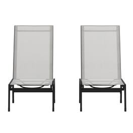 Emma + Oliver - Braelin Set of 2 Textilene Adjustable 5 Position Patio Chaise Lounge and Metal Frame - Gray