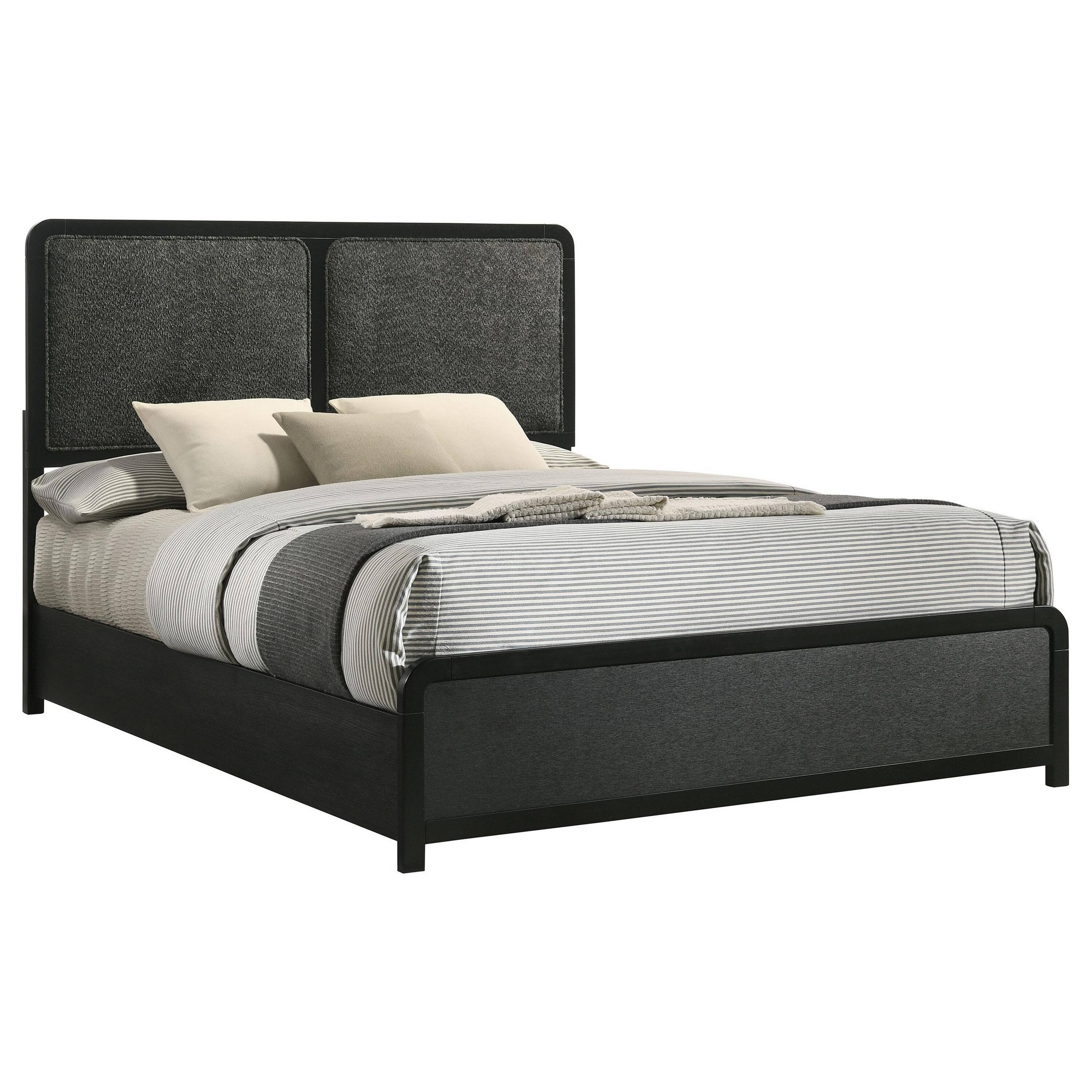 Alt View 1. Manhattan Lane - Cavy King Size Bed, Channel Tufted Upholstered Headboard - Black, Charcoal Gray.