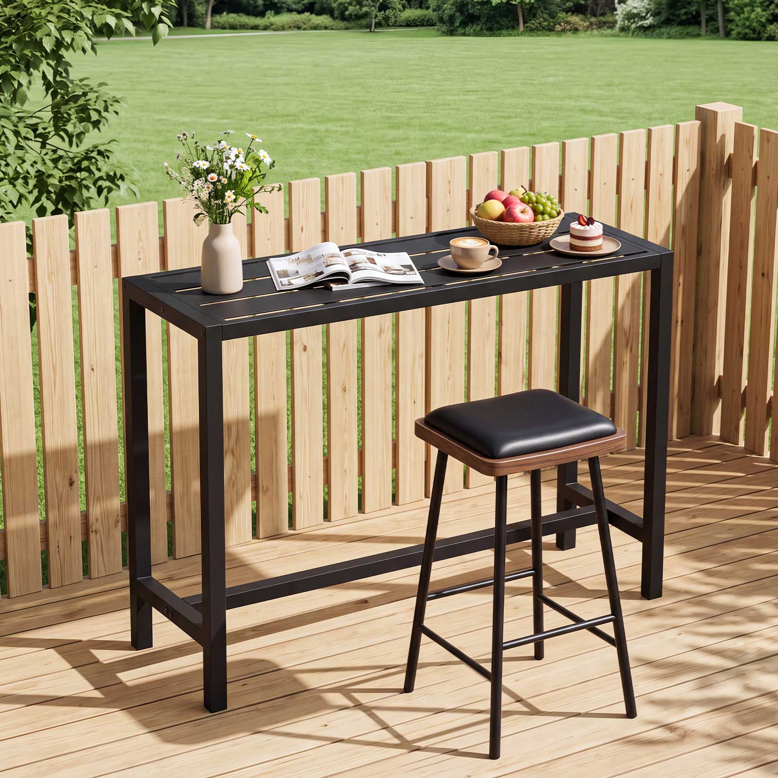Alt View 3. Costway - Costway Outdoor Metal Bar Table 48" Patio Rectangular Counter Height Dining Table Black - Black.
