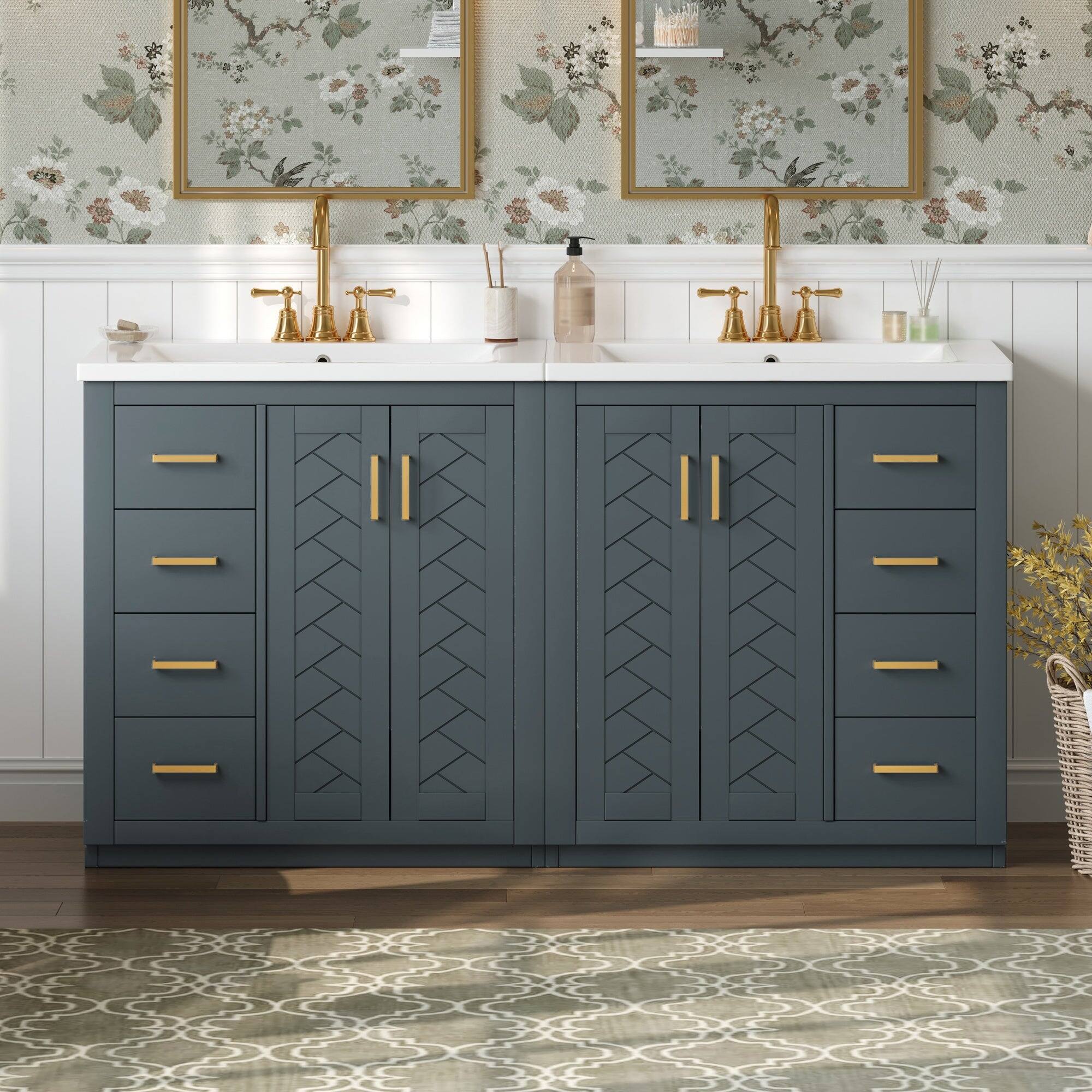 Alt View 1. Boyel Living - 24 Inch Freestanding Bathroom Vanity with Ceramic Sink Three Drawers Solid Wood Frame Blue - Blue.