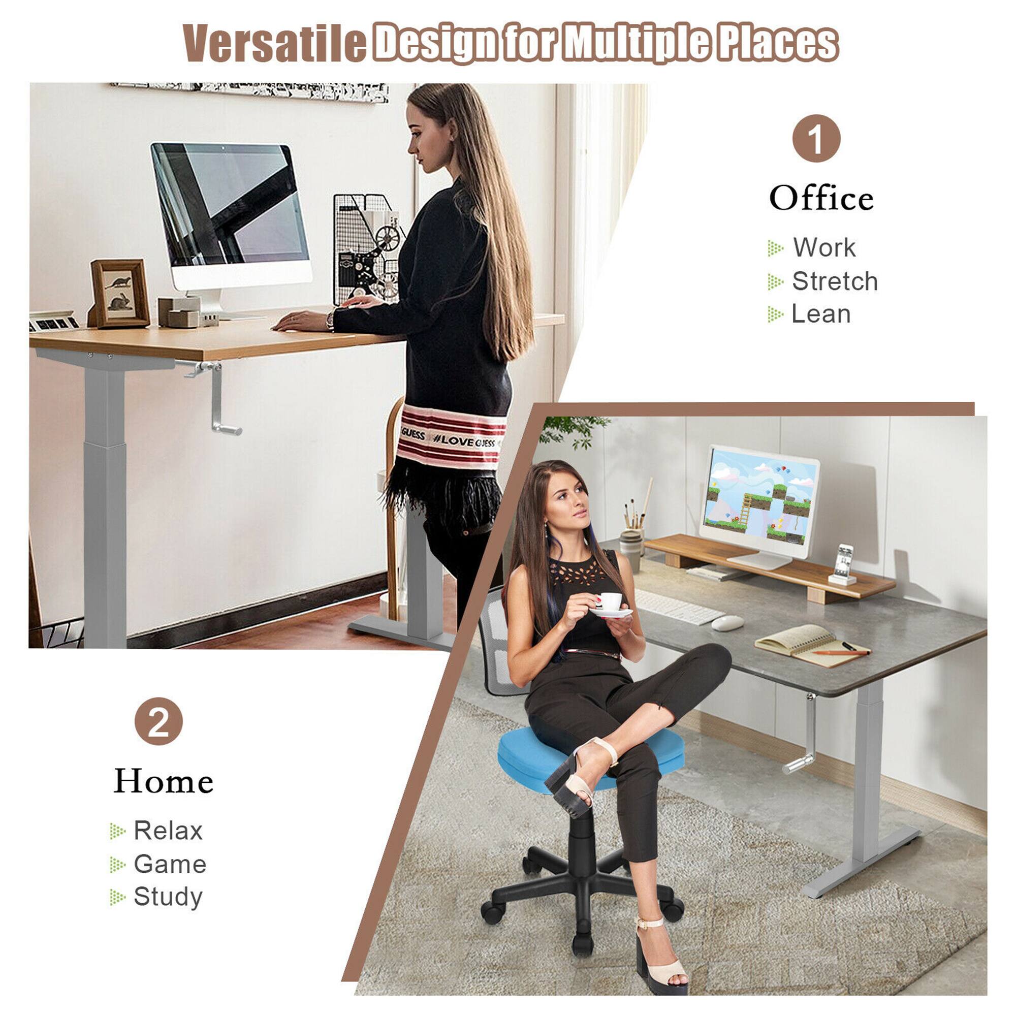 Versatile Design for Multiple Places

1. Office
   - Work
   - Stretch
   - Lean

2. Home
   - Relax
   - Game
   - Study
