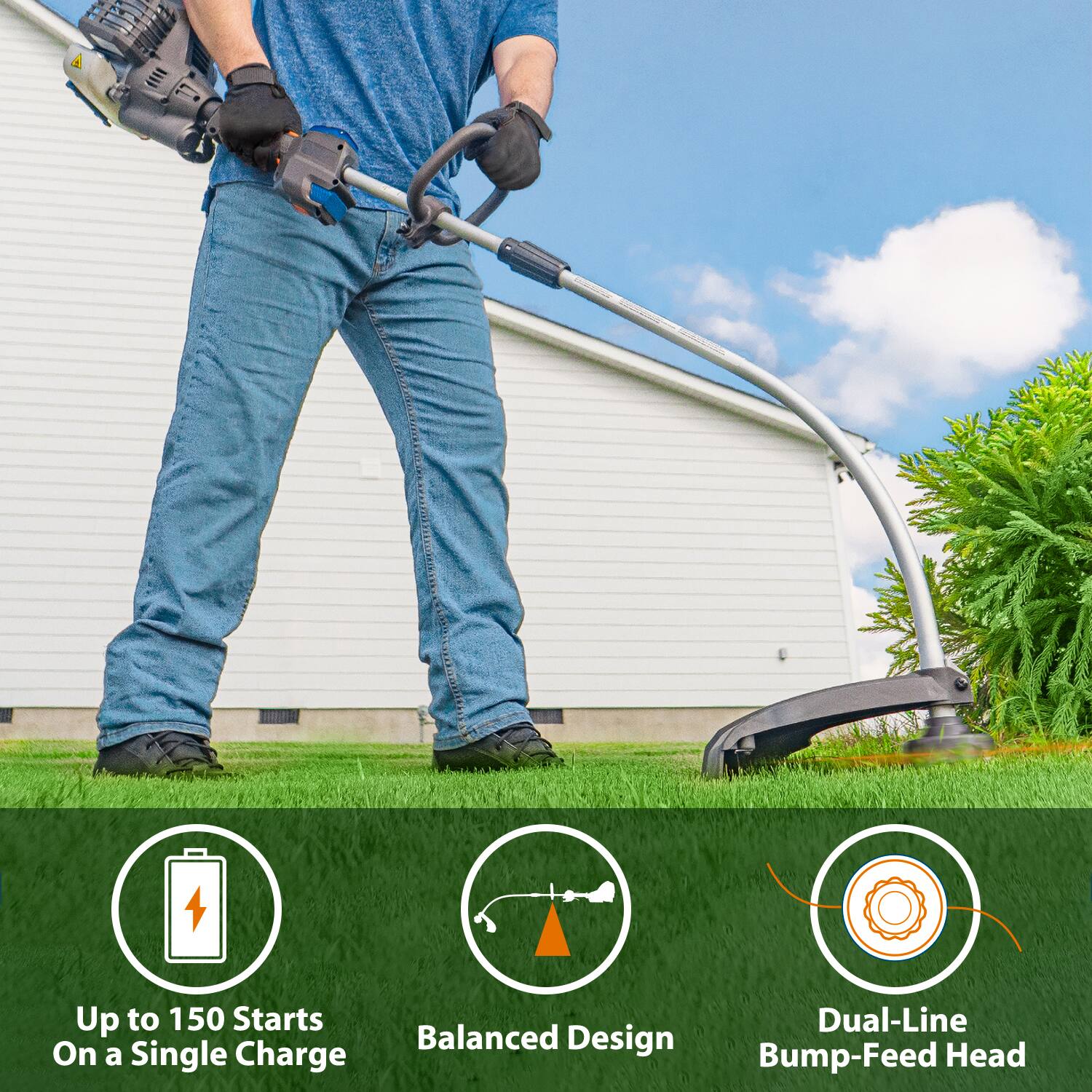 Up to 150 Starts on a Single Charge  
Balanced Design  
Dual-Line Bump-Feed Head