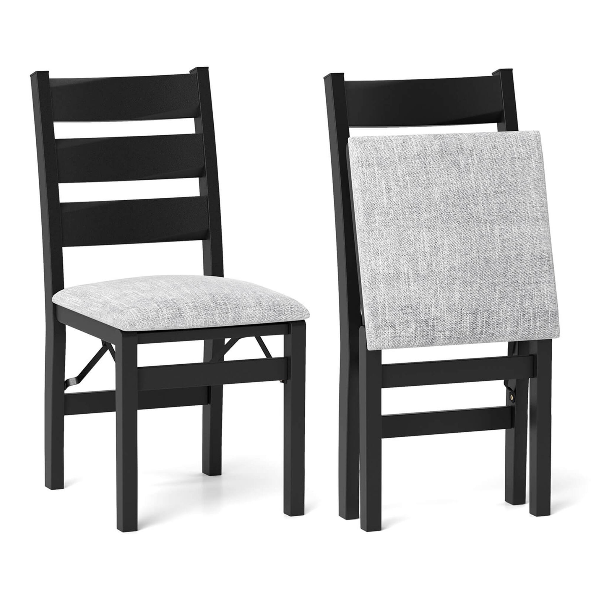 Costway - Folding Chairs Set of 2 Modern Upholstered Chairs with Comfy Backrest & Padded Seat - Black