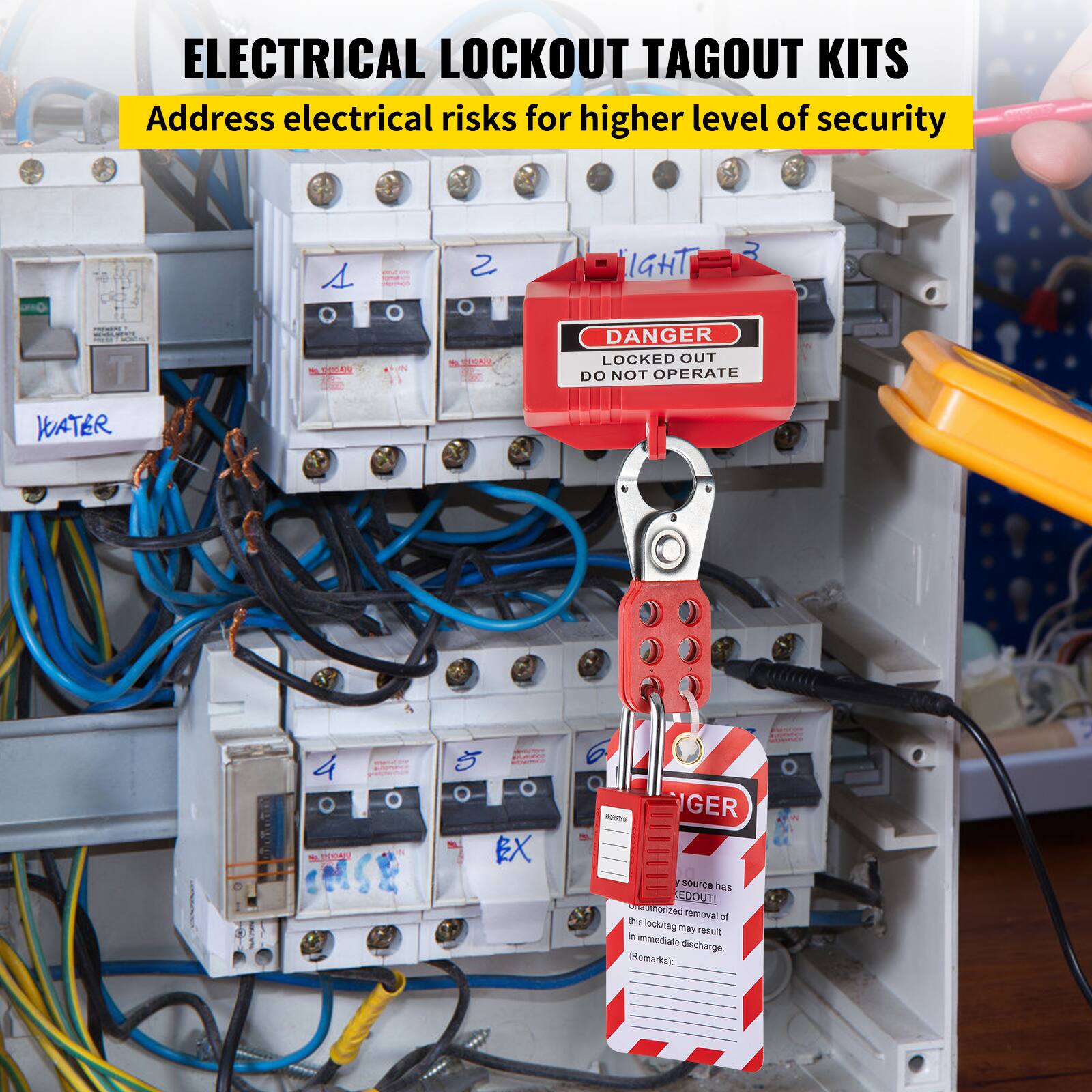 ELECTRICAL LOCKOUT TAGOUT KITS  
Address electrical risks for a higher level of security  

1. LIGHT  
2. WATER  
3. DANGER  
   LOCKED OUT  
   DO NOT OPERATE  

4. EX  

Any unauthorized removal of this lock/tag may result in immediate discharge.  
(Remarks)