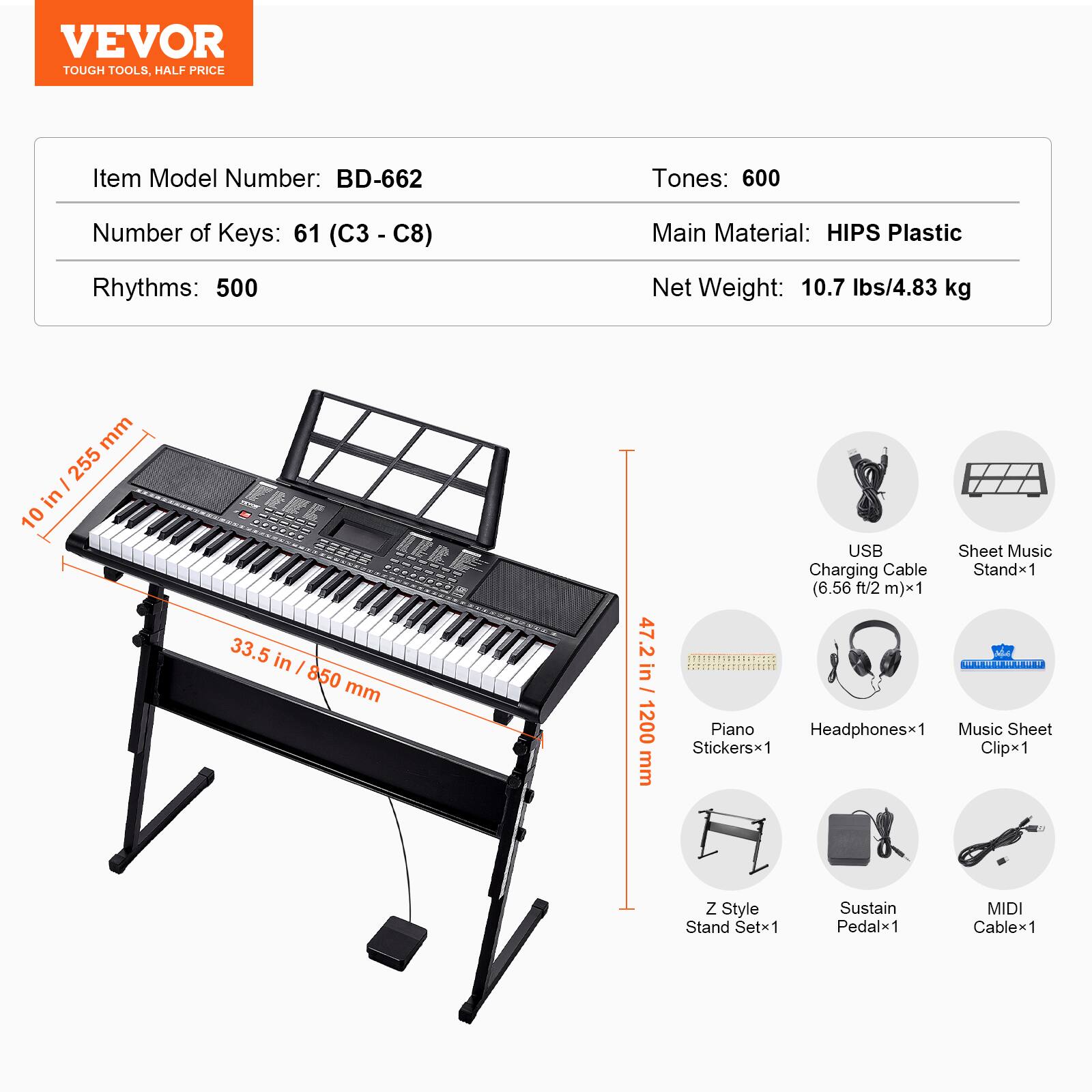 VEVOR 61 Key Digital Keyboard Piano,Lighted Keys, Electric