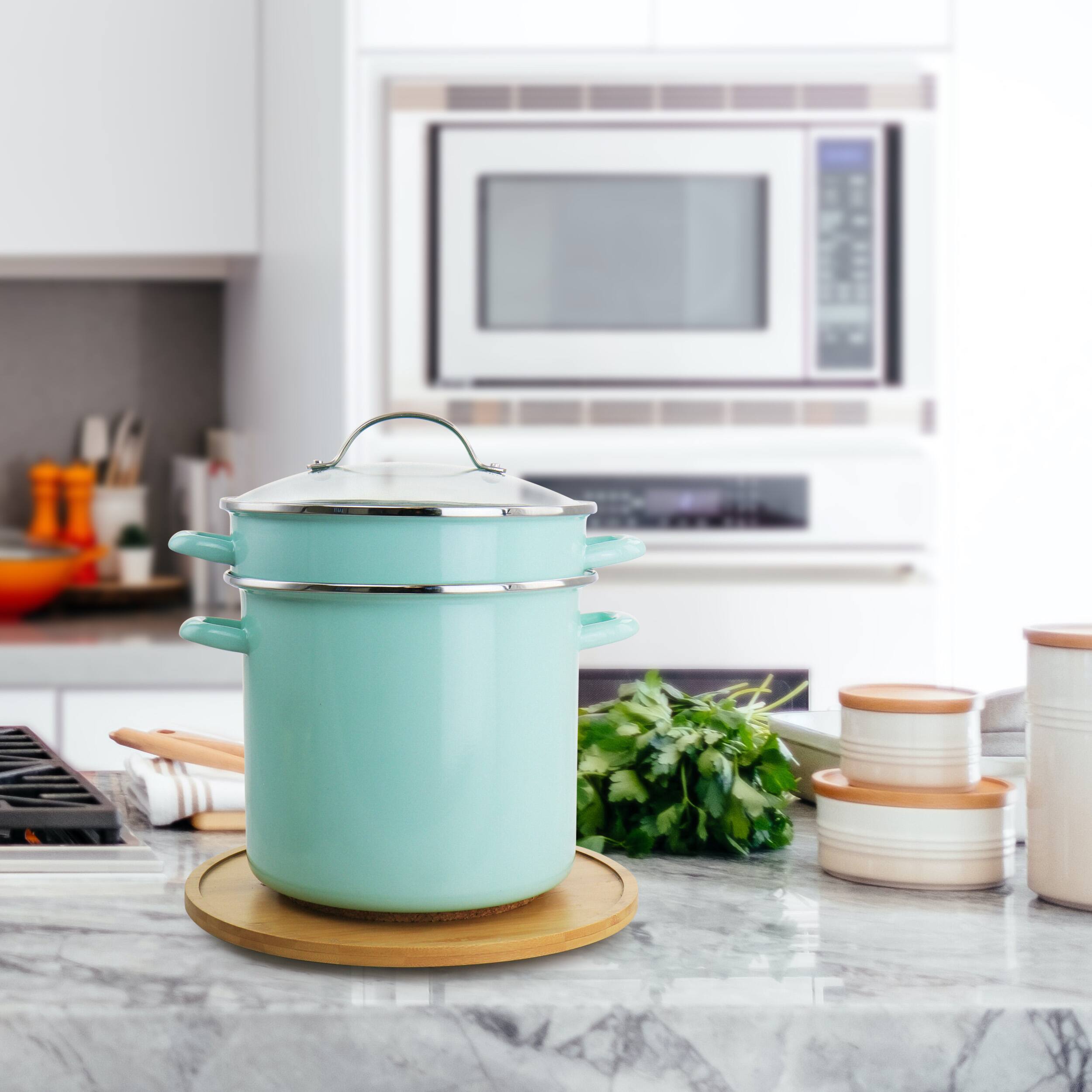 Alt View 7. Martha Stewart - Martha Stewart 8 Quart Dual Stock Pot and Steamer Set in Aqua - Aqua.