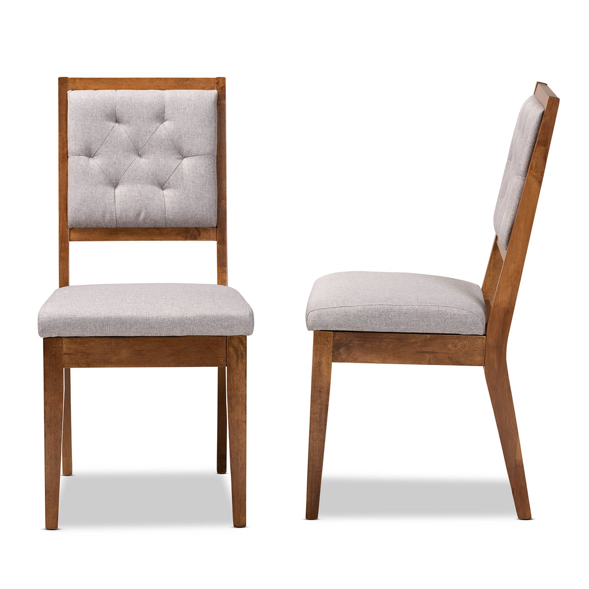 Left. Baxton Studio - Gideon Modern Fabric Upholstered and Finished Wood 2-Piece Dining Chair Set - Grey/Walnut Brown.