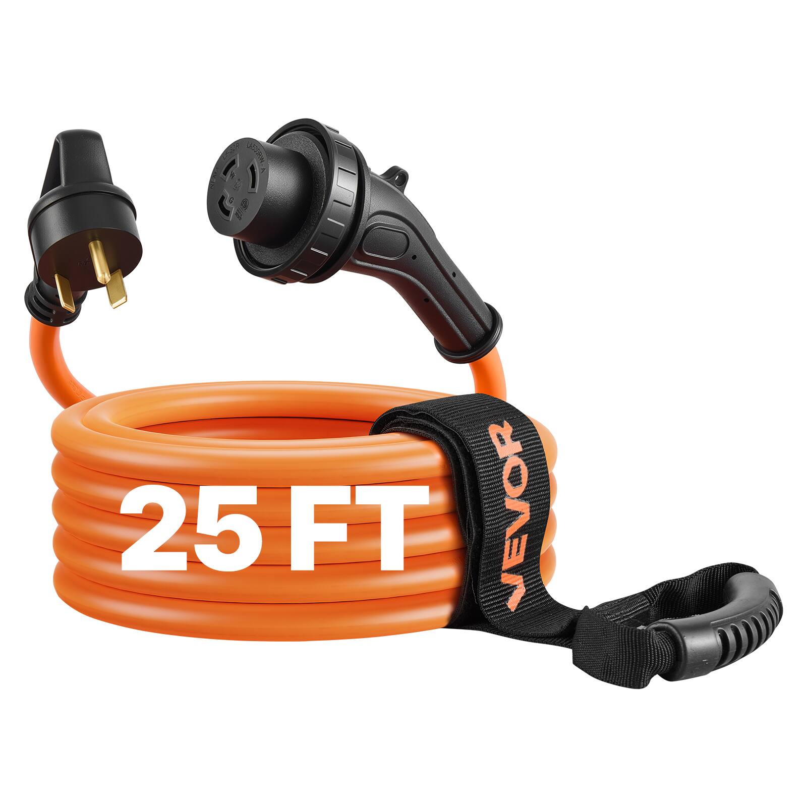 Alt View 4. VEVOR - 30 Amp 25 Feet RV Power Cord, 125V 3750W, Heavy Duty 10/3 Gauge STW Generator Cord, NEMA TT-30P to NEMA L5-30R - Orange;Black.
