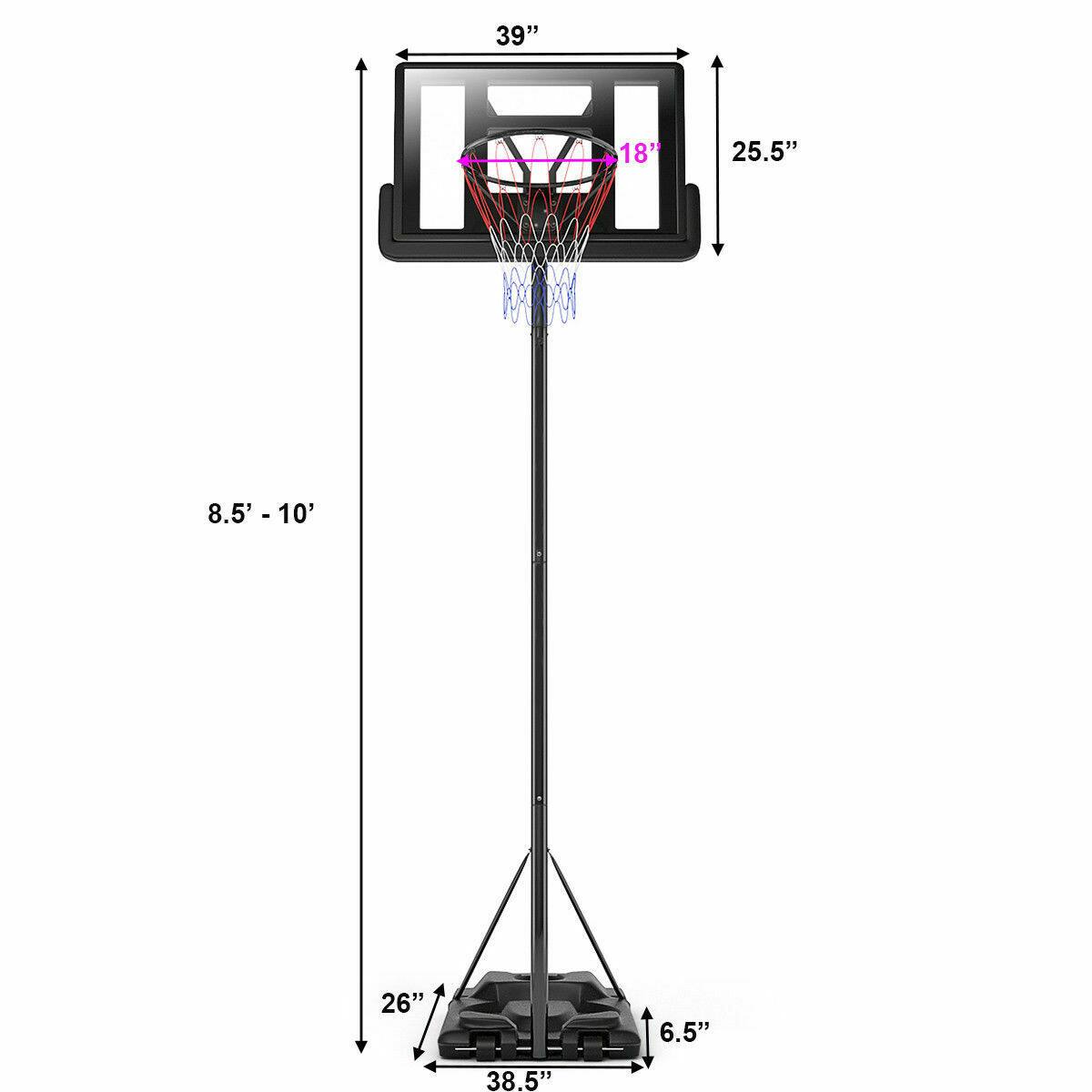 39" 18" 25.5" 8.5' - 10' 26" 6.5" 38.5"