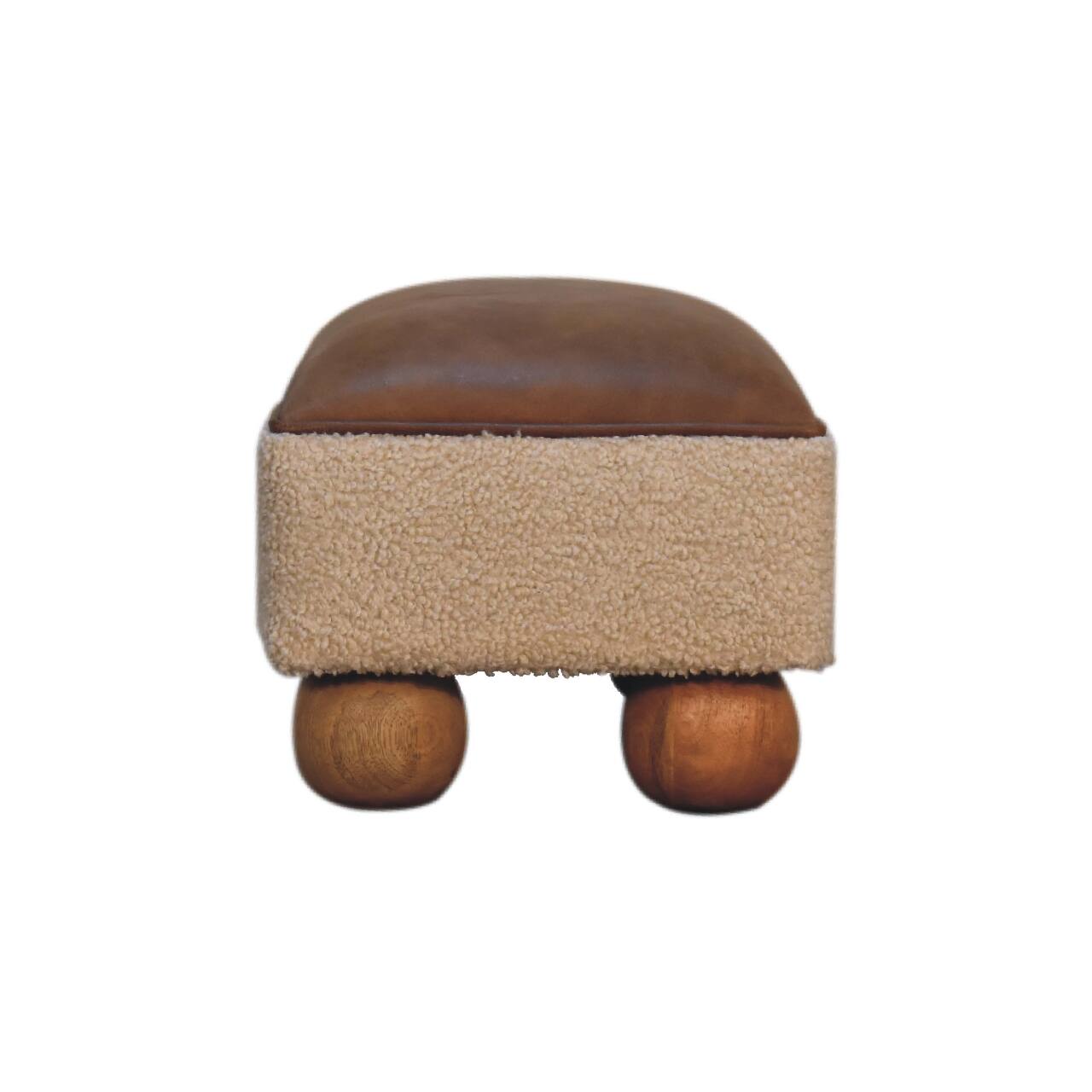 Alt View 5. Artisan Furniture - Artisan Furniture Solid Wood Vintage Leather Boucle Ball Footstool - Brown.