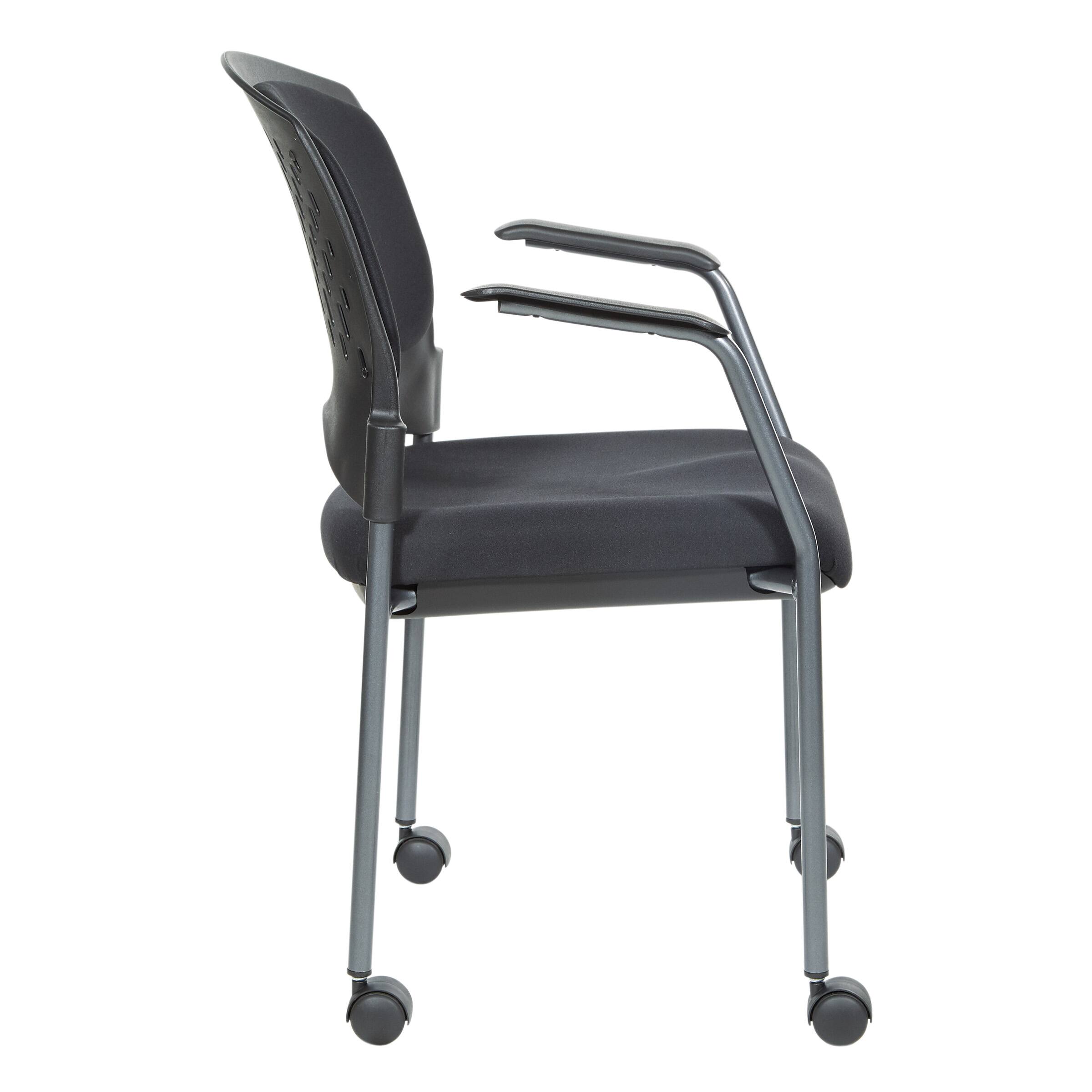 Left. Office Star Products - Upholstered Visitor Stackable Office Chair with Casters - Coal.