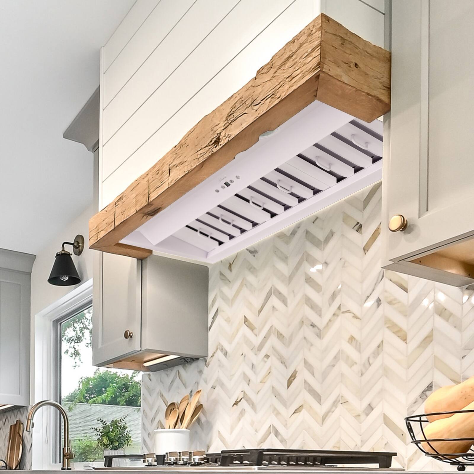 Alt View 8. Akicon - Akicon 36 inch Ducted 600-CFM Satin White Range Hood Insert - White.