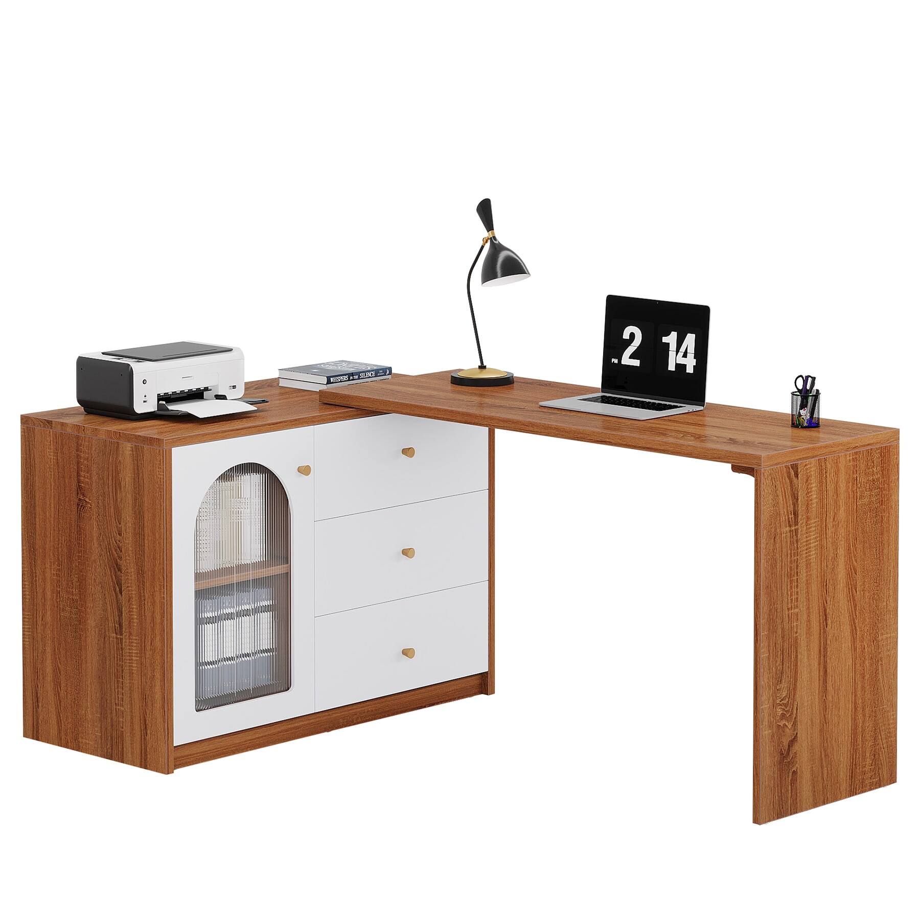 Front. Kadyn - Kadyn Wooden Computer Desk with Storage Drawers, Home Office Furniture for Home and Office, Space-Saving Design, Brown - Brown And White.