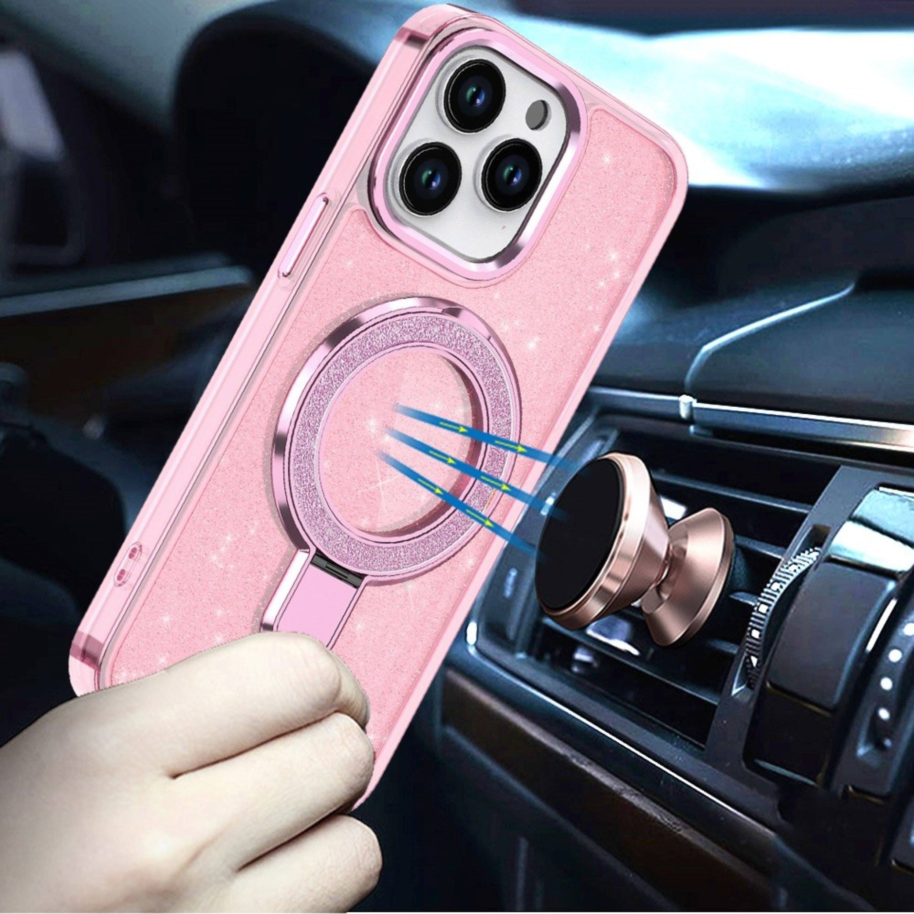 Angle. Kitcheniva - Translucent Full Glitter Magnetic Case For iPhone 14 Pro Max Light Pink - Light Pink.