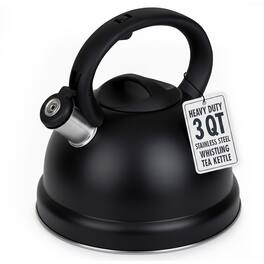 Luminuxe - Whistling Tea Kettle, 3qt Stainless Steel Stove Top Kettle with Cool-Touch Handle, Fast Boil Tea Pot - Black