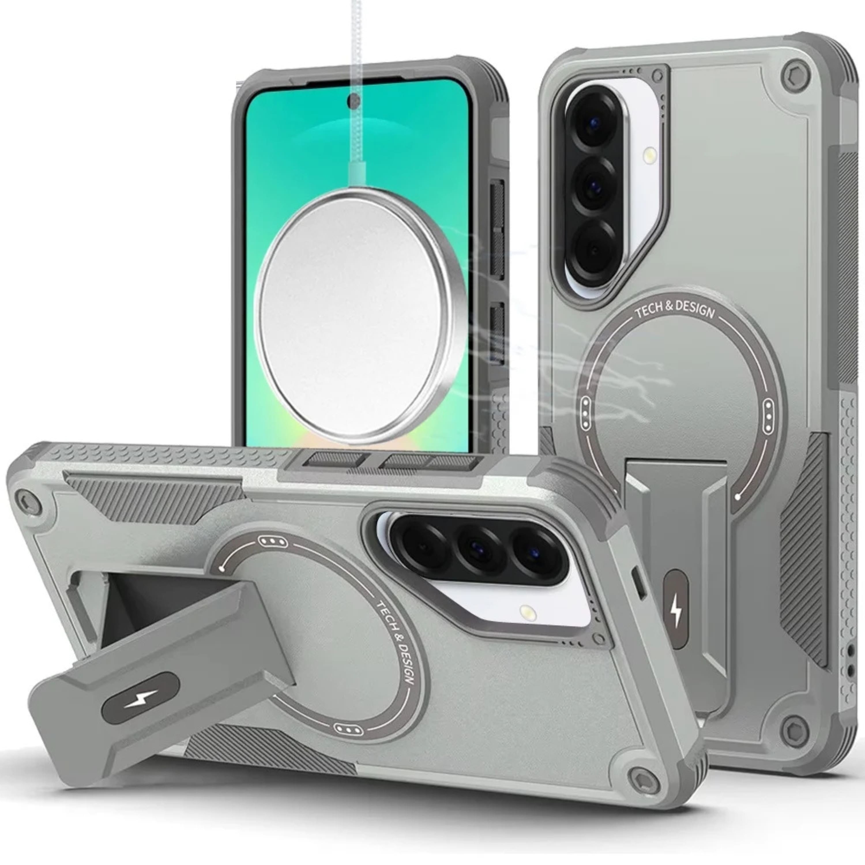 Kitcheniva - Rugged Magnetic Circle Kickstand Protective Cover With Tempered Glass For Samsung A27 5G Grey - Gray price history on PriceWatchPro
