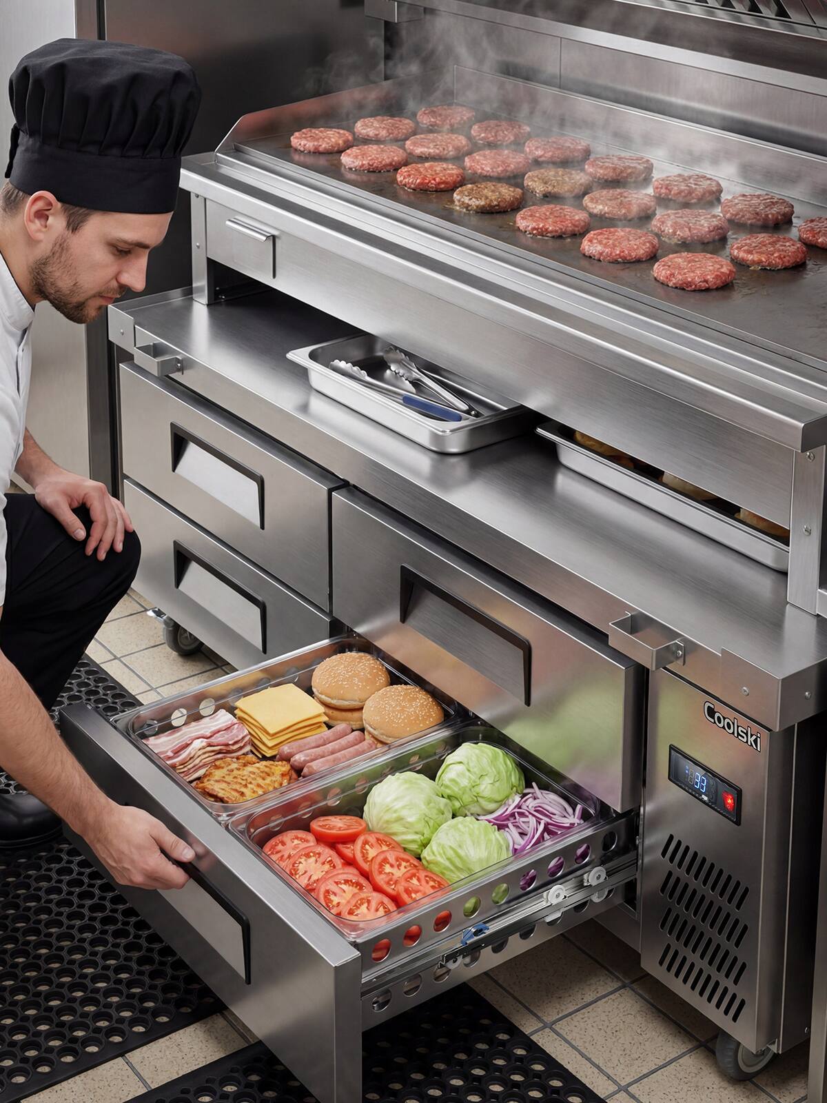 Alt View 5. Coolski - Coolski 72 in. 5.71 cu. ft. Commercial Chef Base Refrigerator with 4 Drawers in Stainless Steel - Stainless steel.