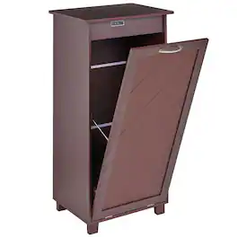 Vecelo - Hidden Trash Can Cabinet with Deodorizer - Pull-Out Kitchen Garbage Bin Storage, MDF Wood Concealed Trash Cabinet - Brown