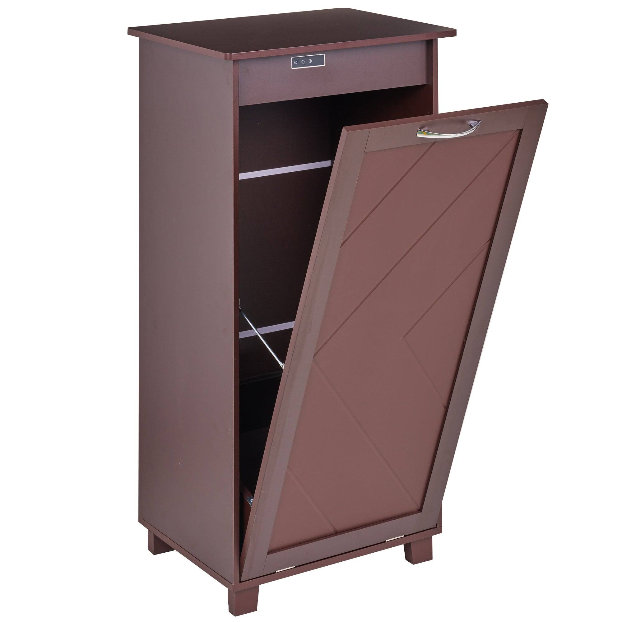 Front. Vecelo - Hidden Trash Can Cabinet with Deodorizer - Pull-Out Kitchen Garbage Bin Storage, MDF Wood Concealed Trash Cabinet - Brown.