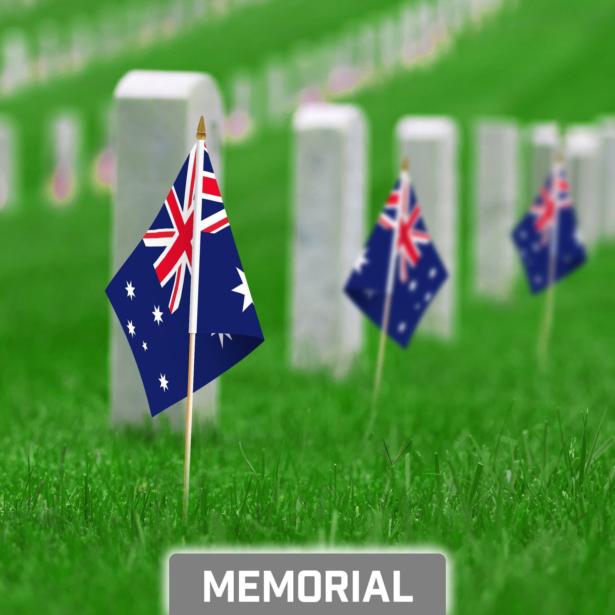 Back. G128 - 10-Pack 8 x 12 in Australia Handheld Stick Flags - Blue.