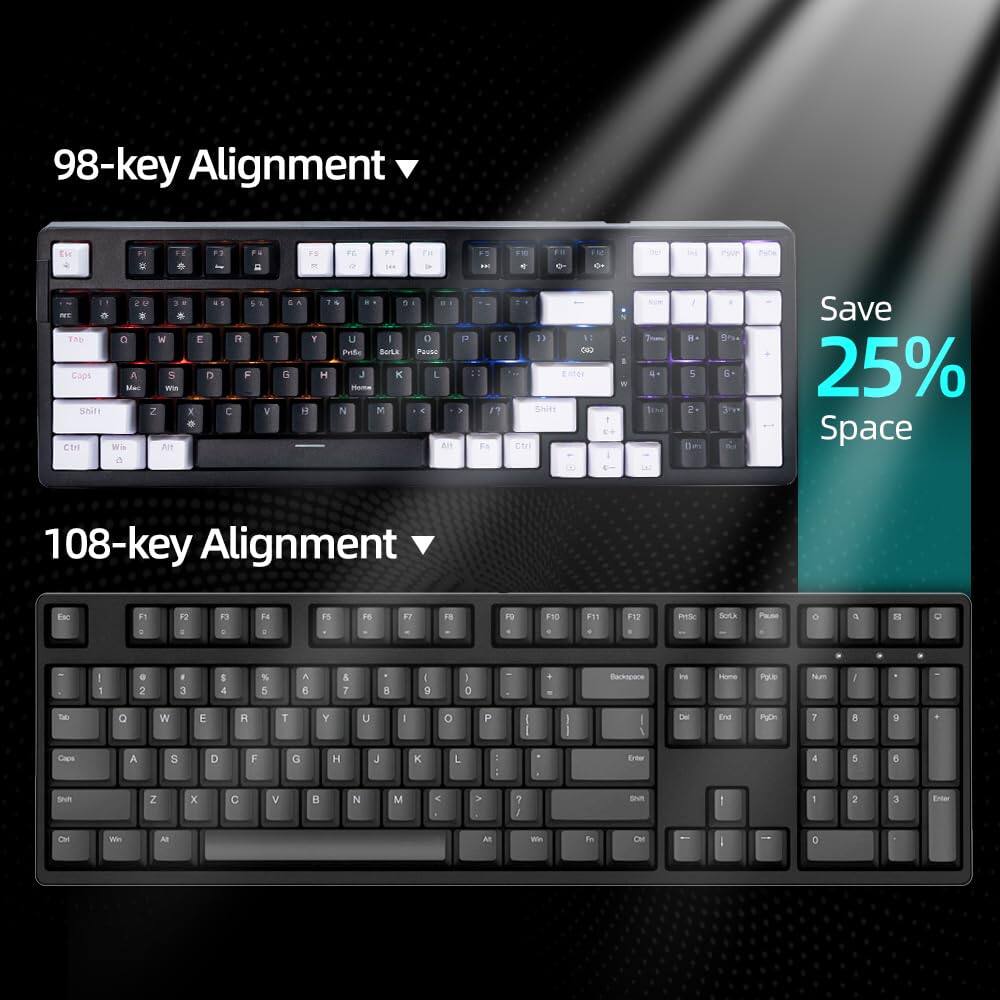 98-key Alignment  
Save 25% Space  

108-key Alignment